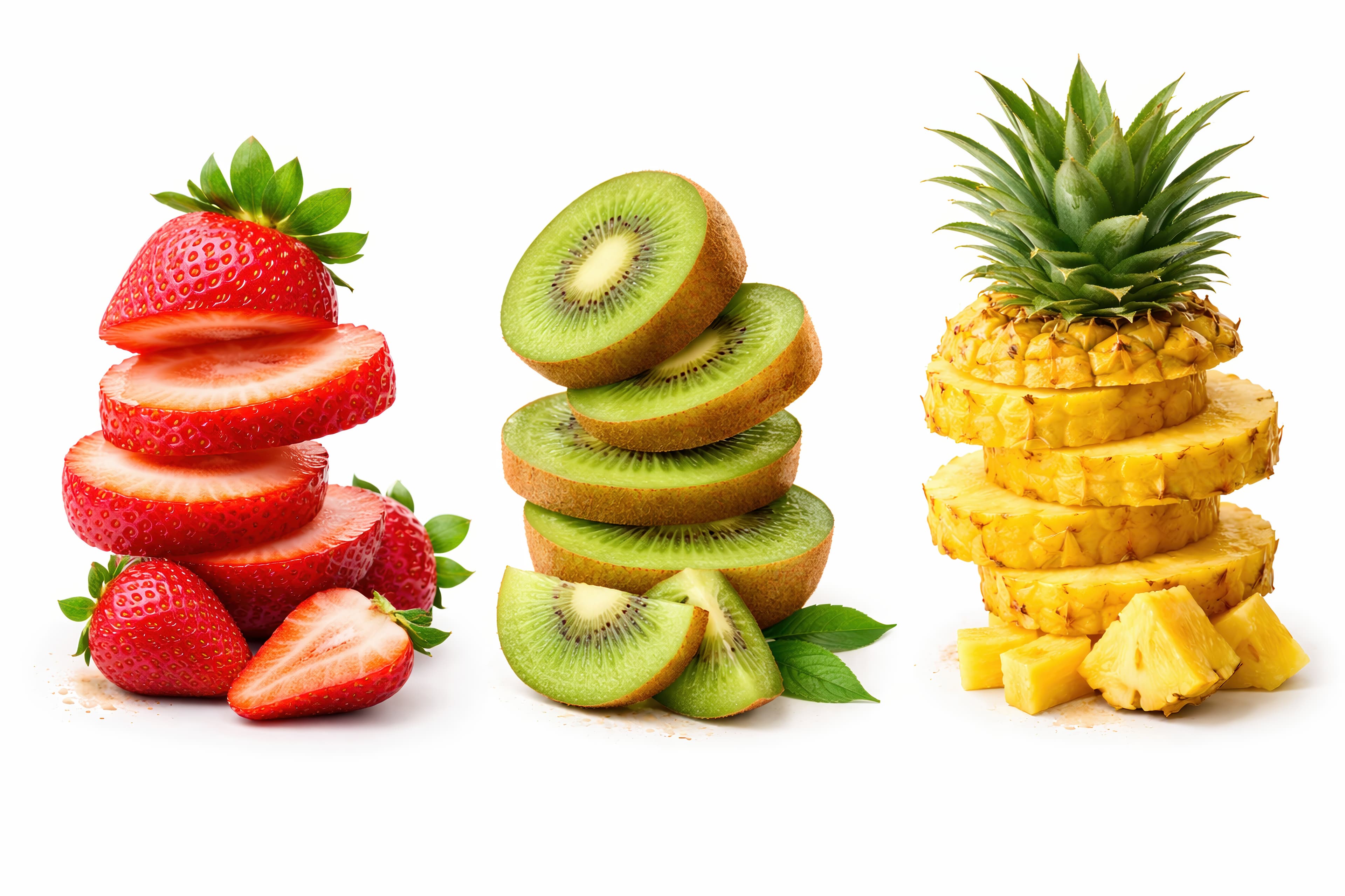 Tropical Zest Trio: Sliced Strawberry, Kiwi & Pineapple Stack