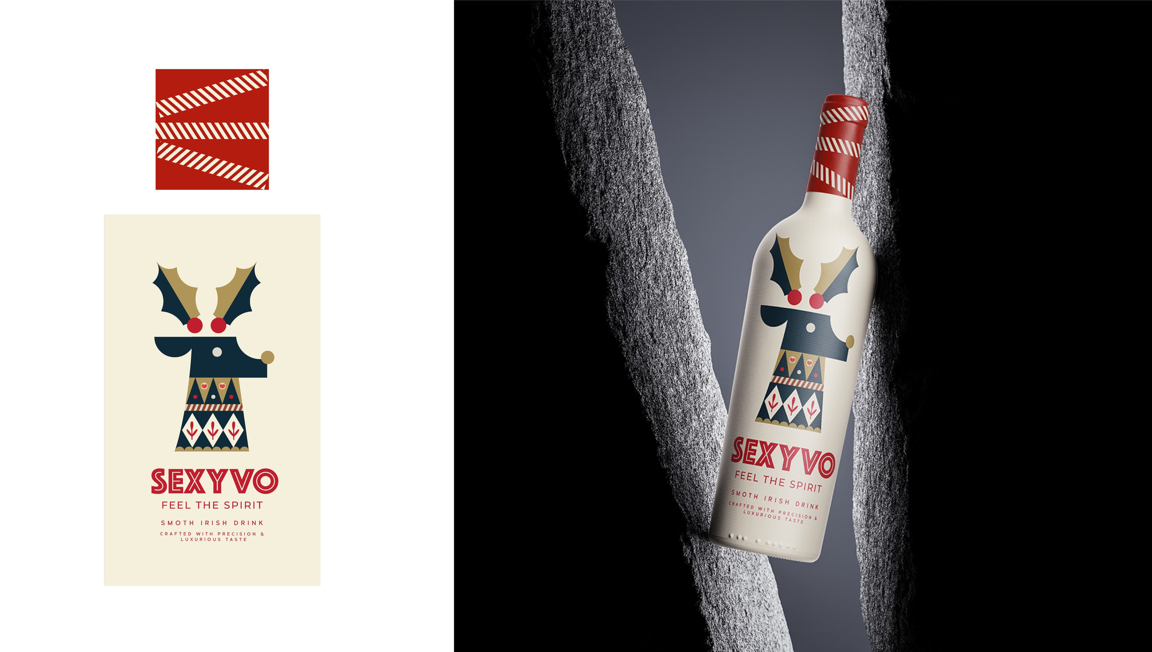 Festive reindeer spirit bottle packaging design