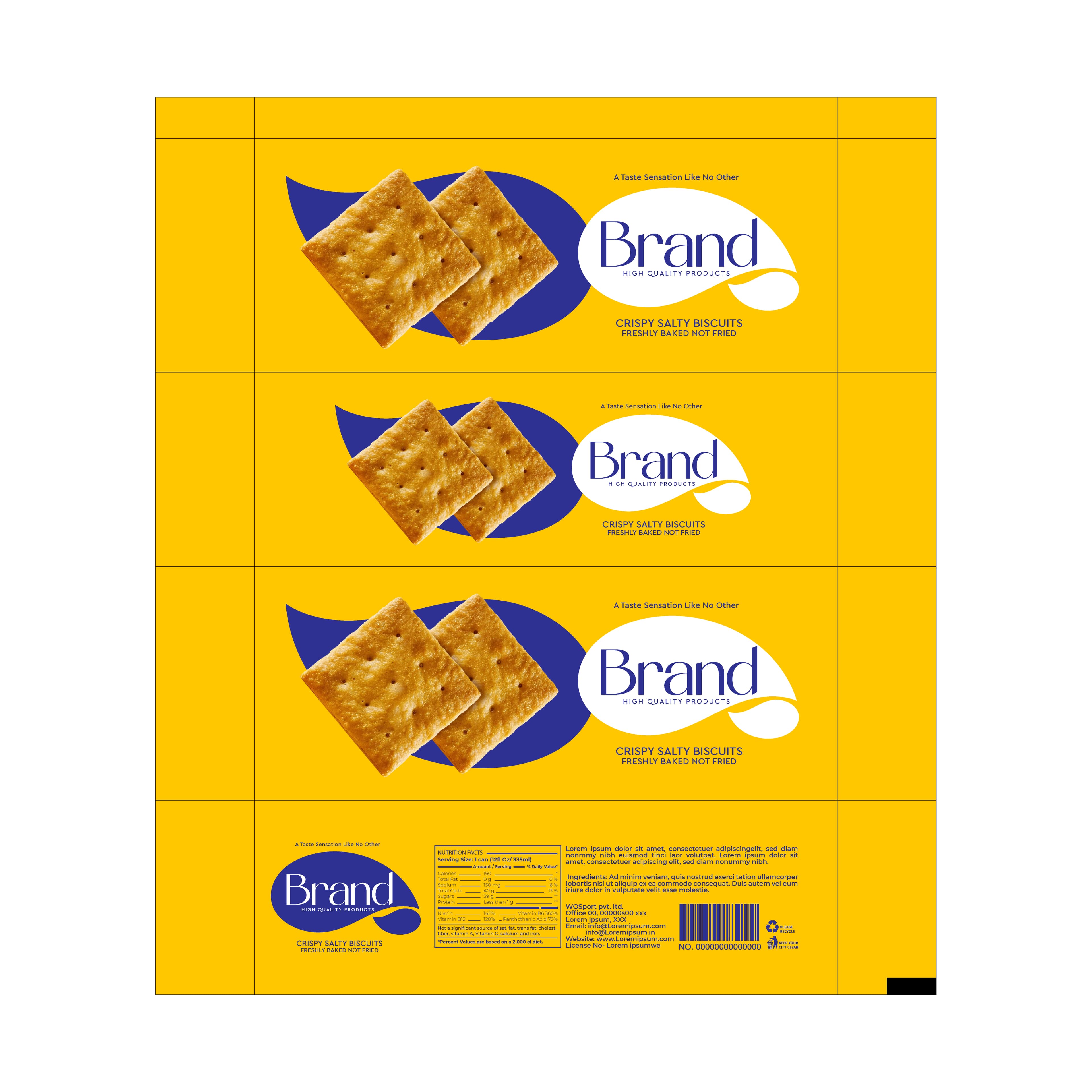Vibrant yellow biscuit box packaging design