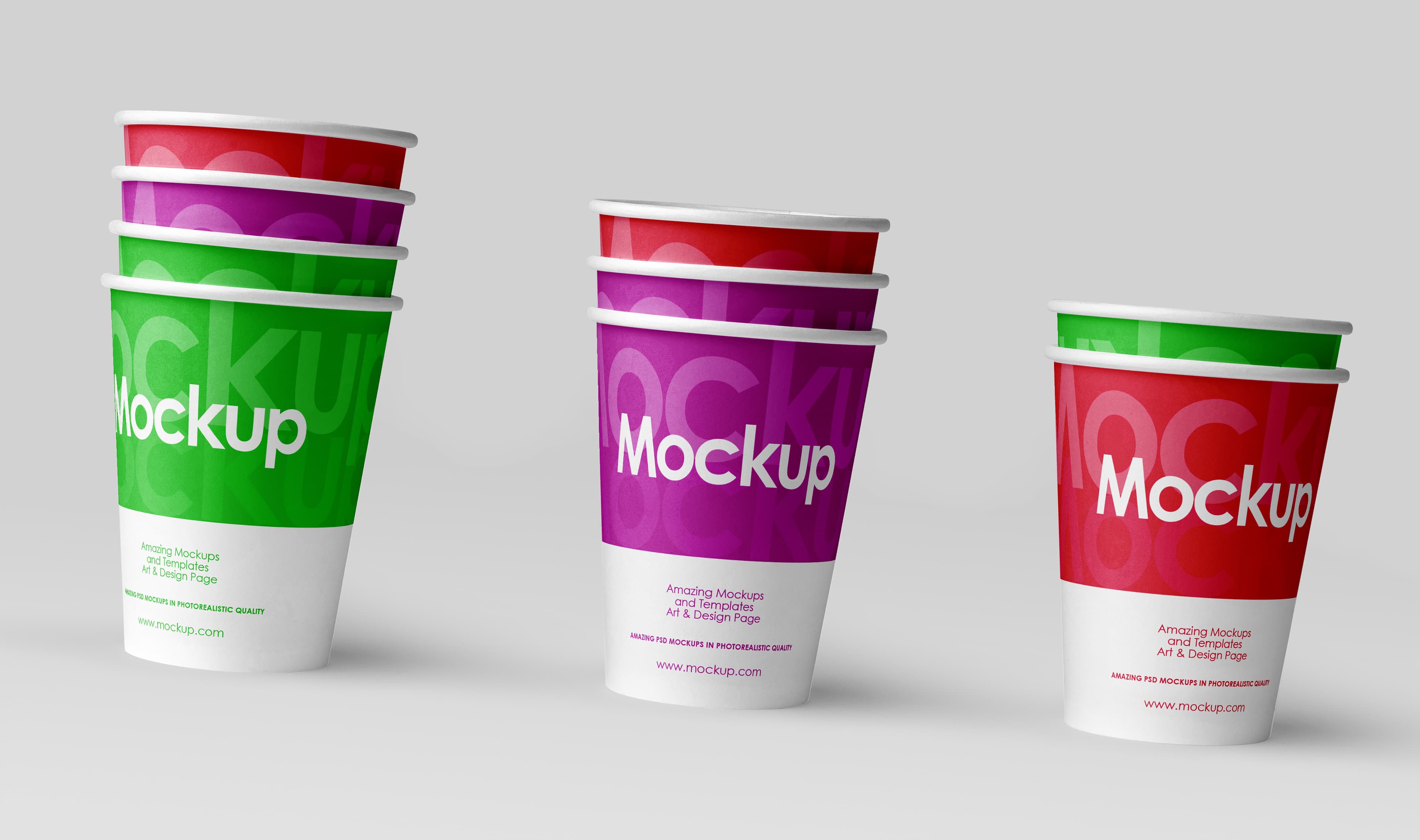 Colorful stacked paper cup mockup