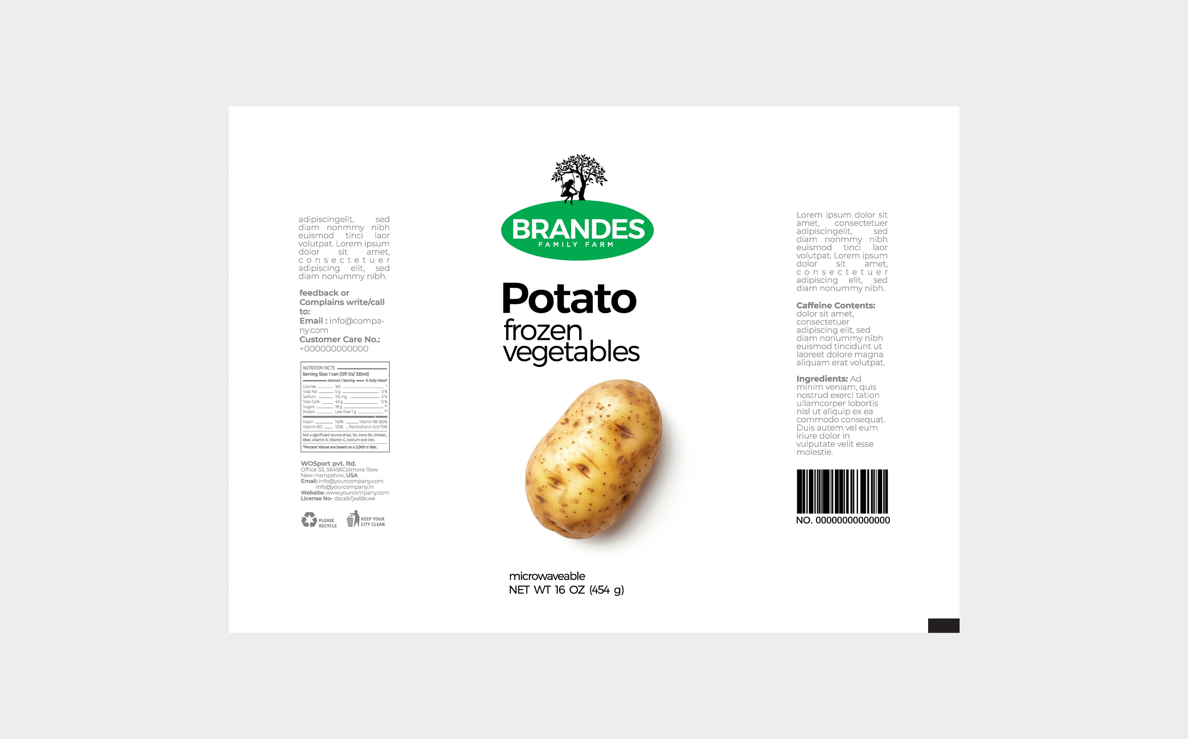 Clean white frozen potato packaging design