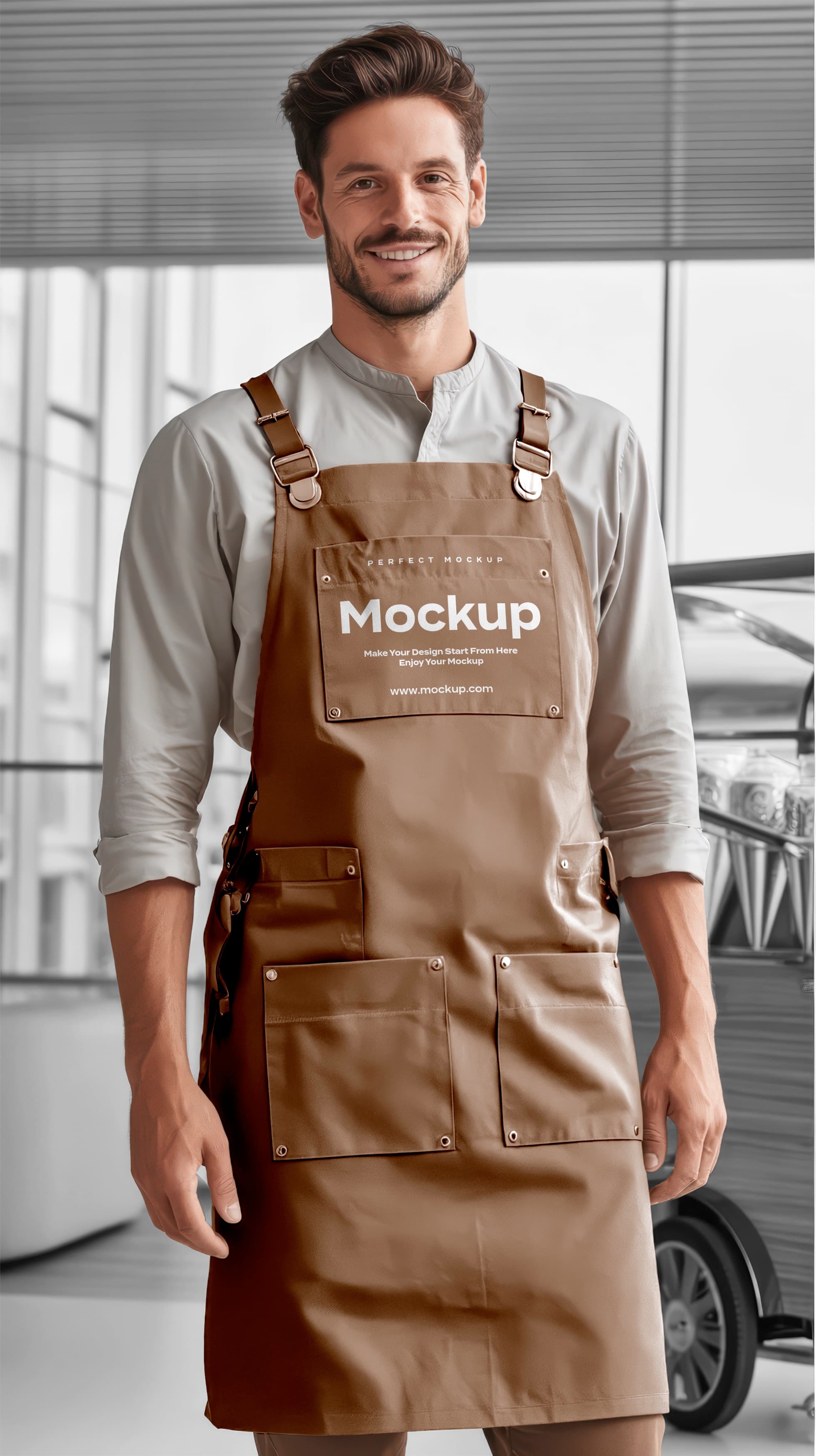 Brown leather apron mockup