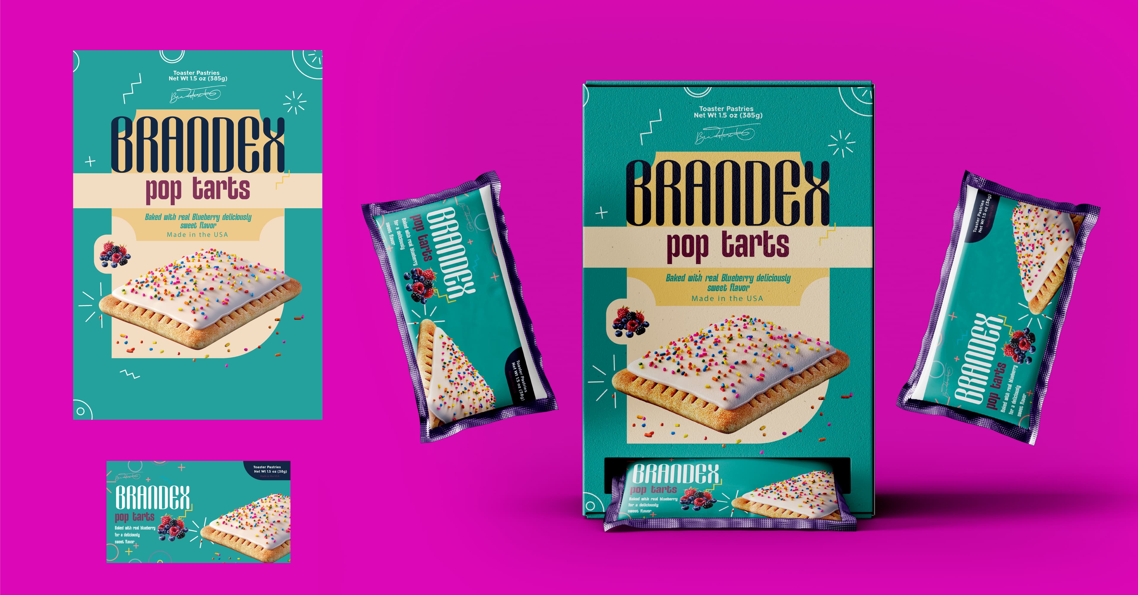 Vibrant teal pop tarts packaging design