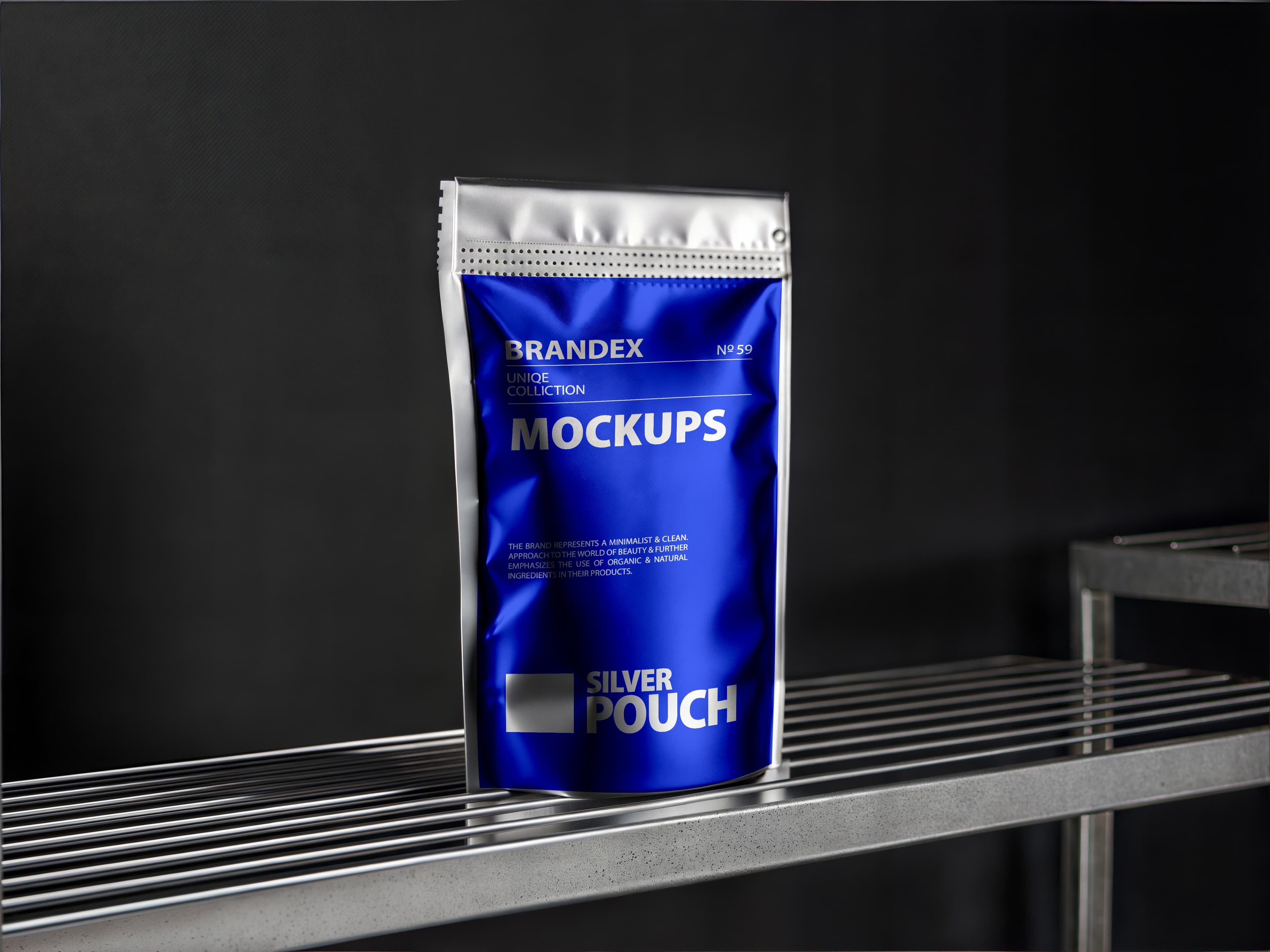 Blue and silver pouch mockup