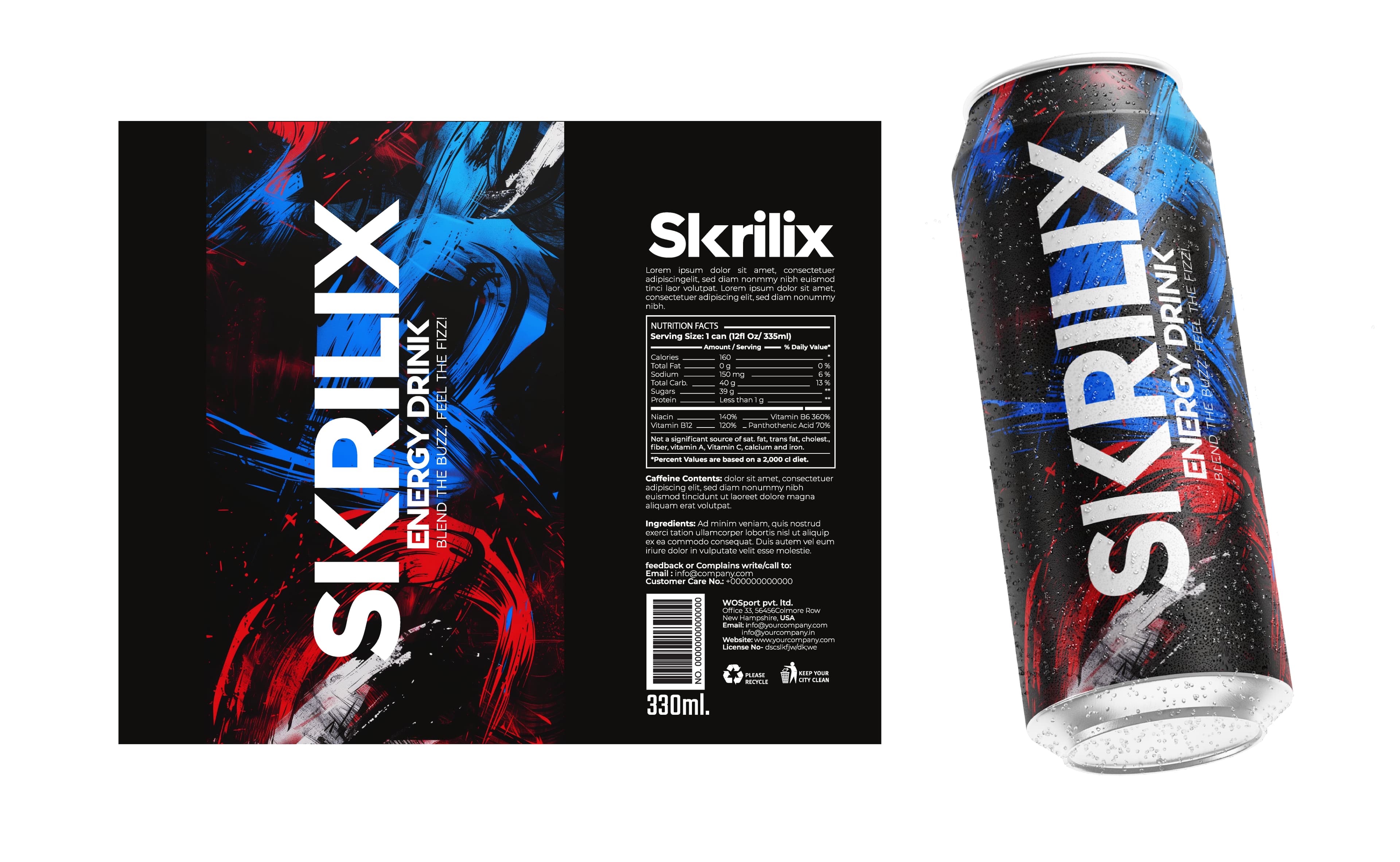 Dynamic abstract energy drink can packaging design