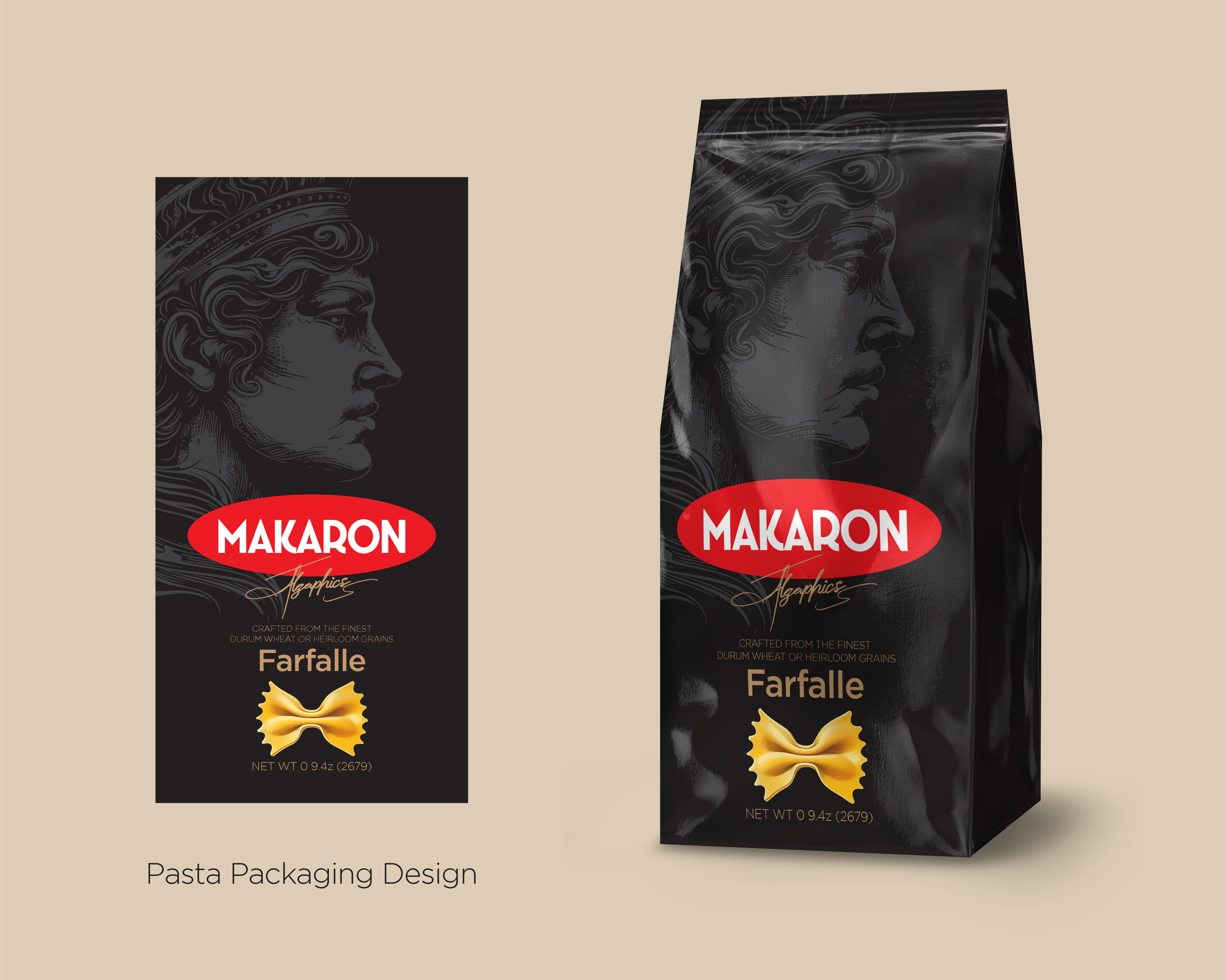 Pasta Bag Black Classical Sculpture Illustration