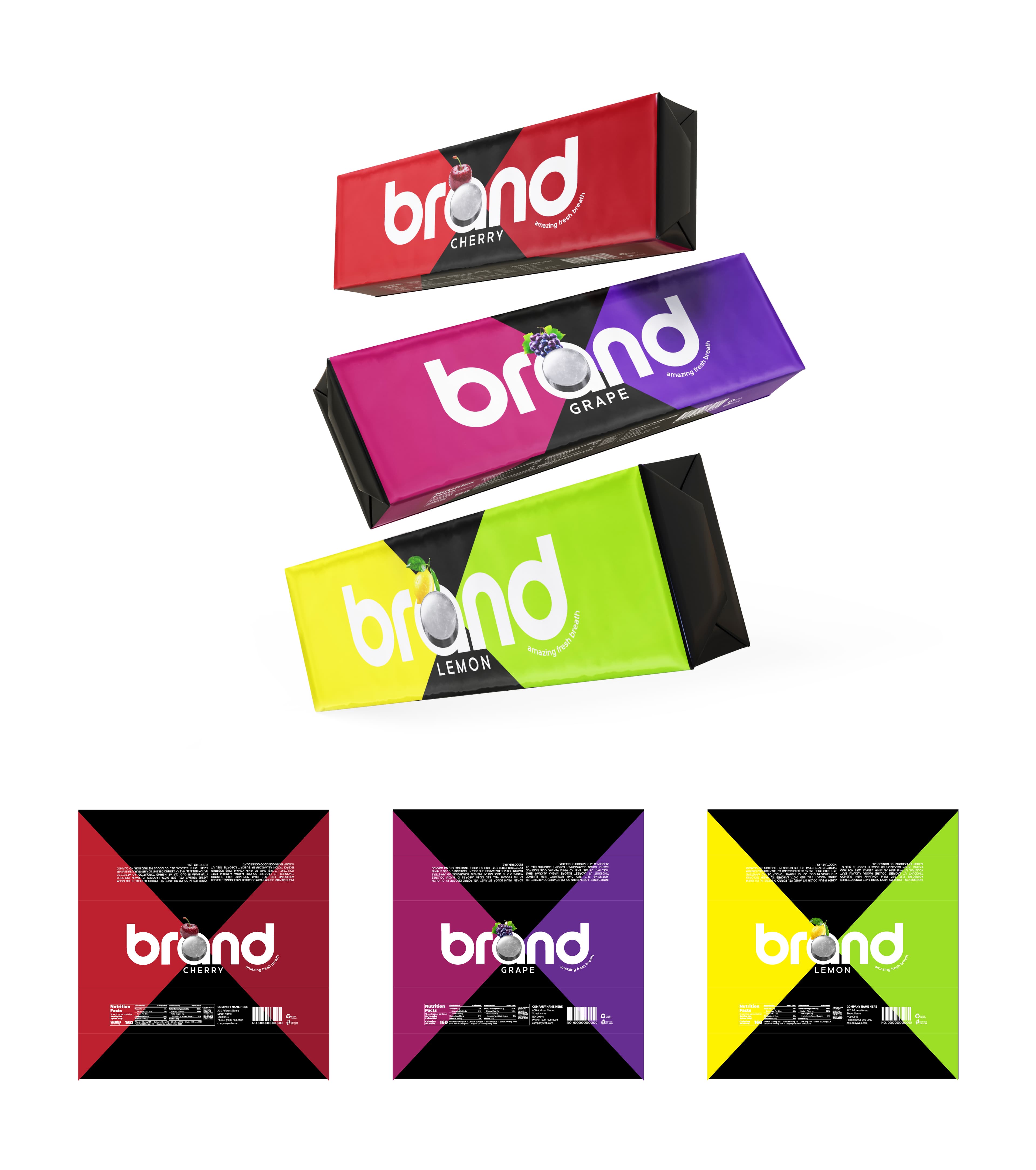 Brand Cherry Grape Lemon Candy Bar Packaging - Amazing Fresh Breath