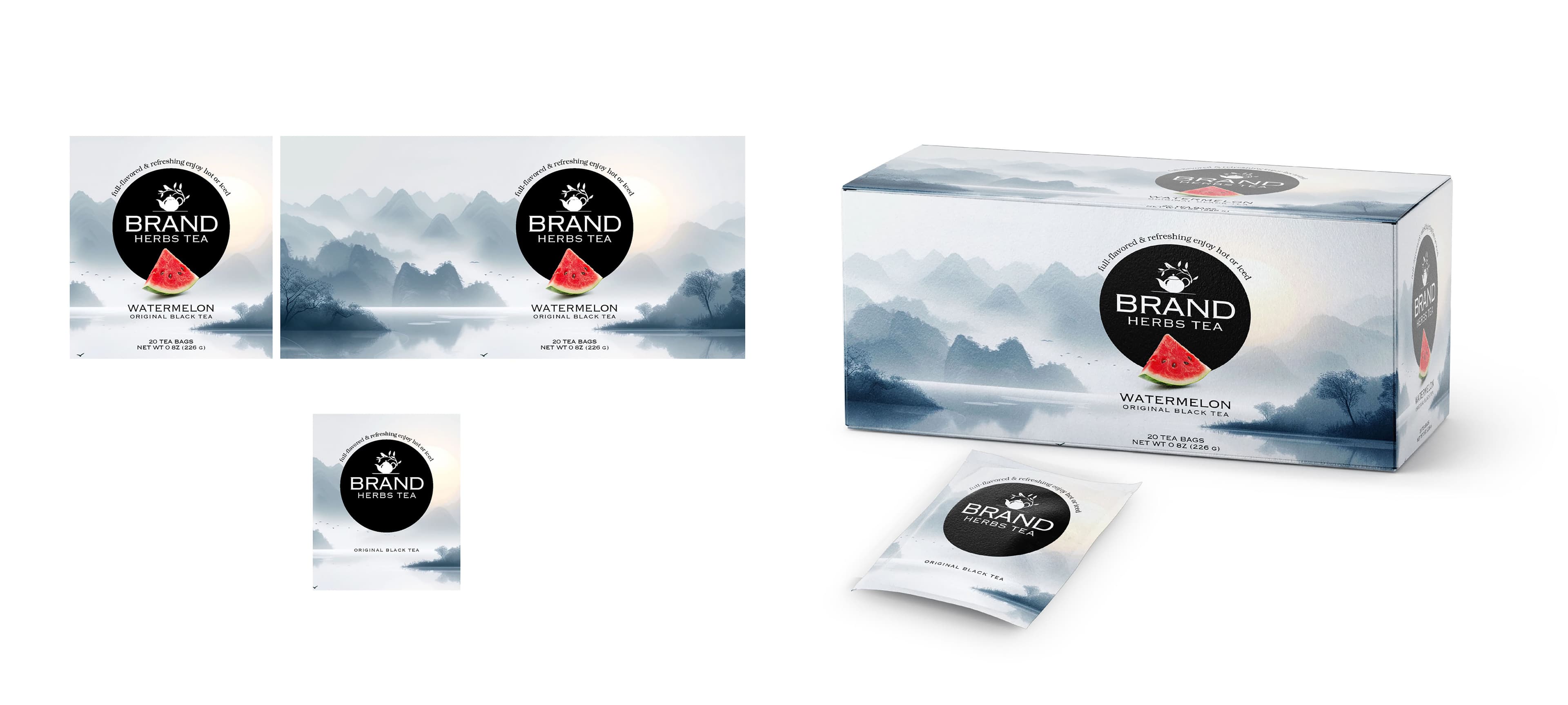 Watermelon Herbal Tea Box Packaging Template – Misty Mountain Design