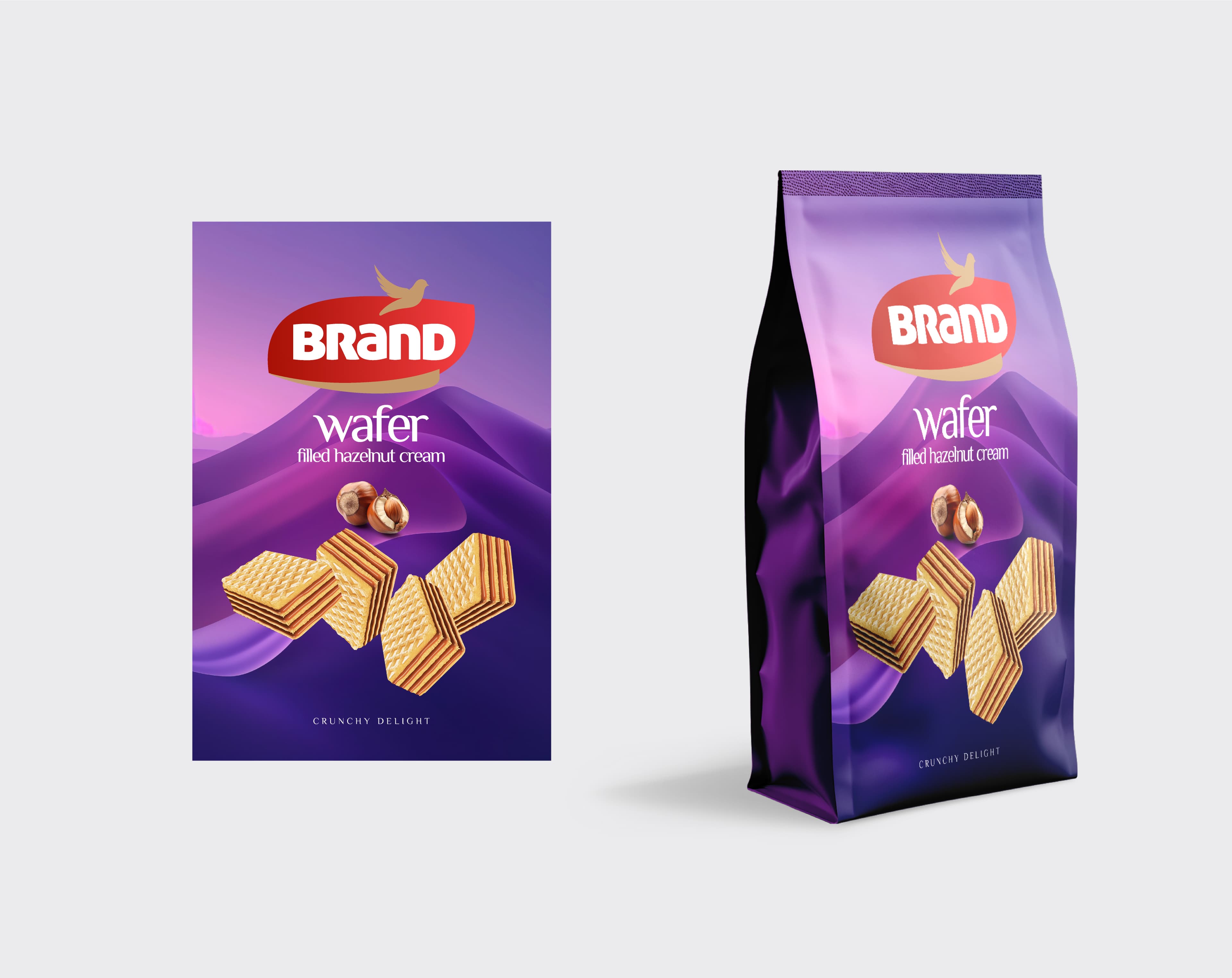 Hazelnut Cream Wafer Pouch Packaging Template – Vibrant Purple Design