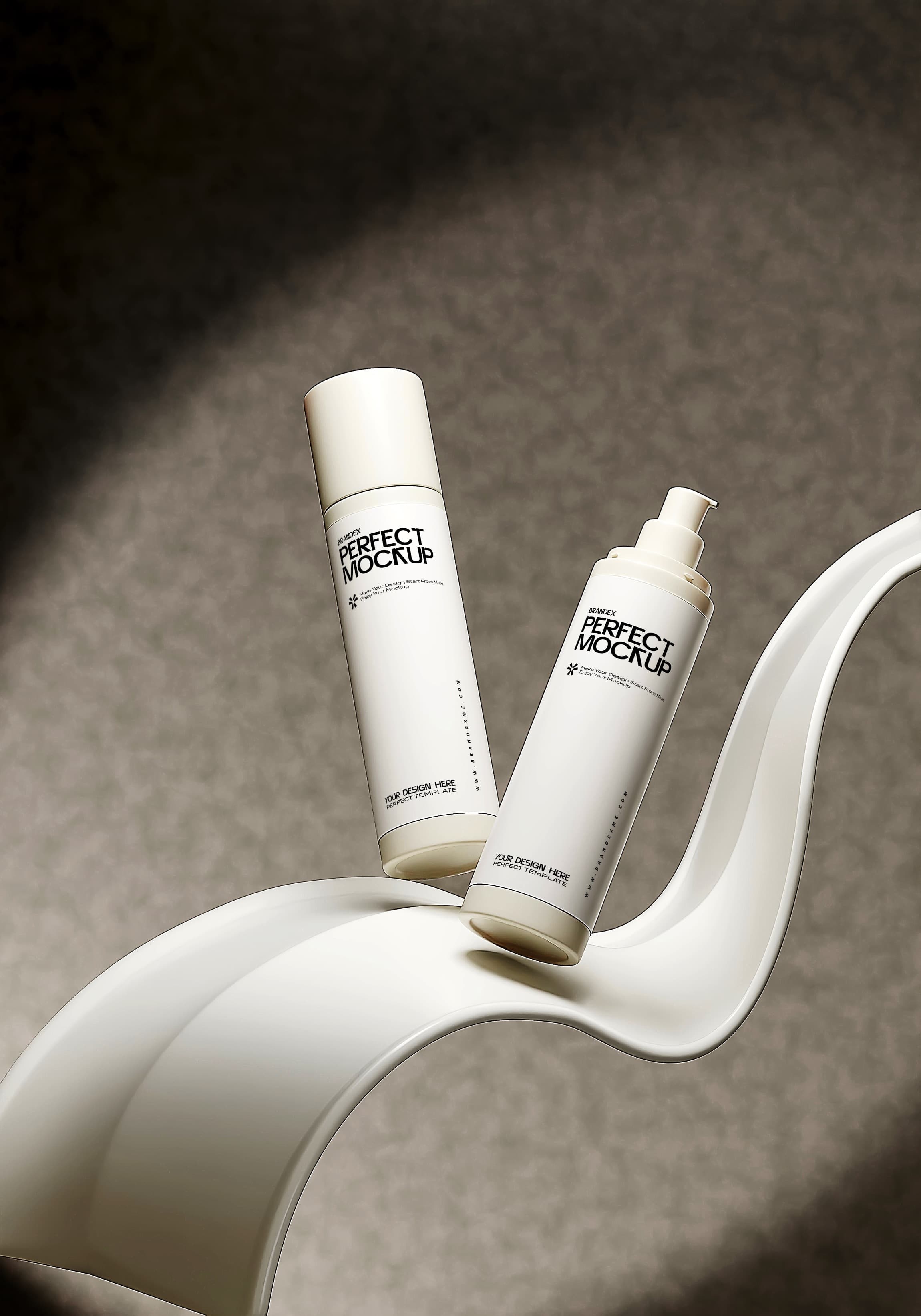 White Cosmetic Bottle Mockup Curved Display Scene