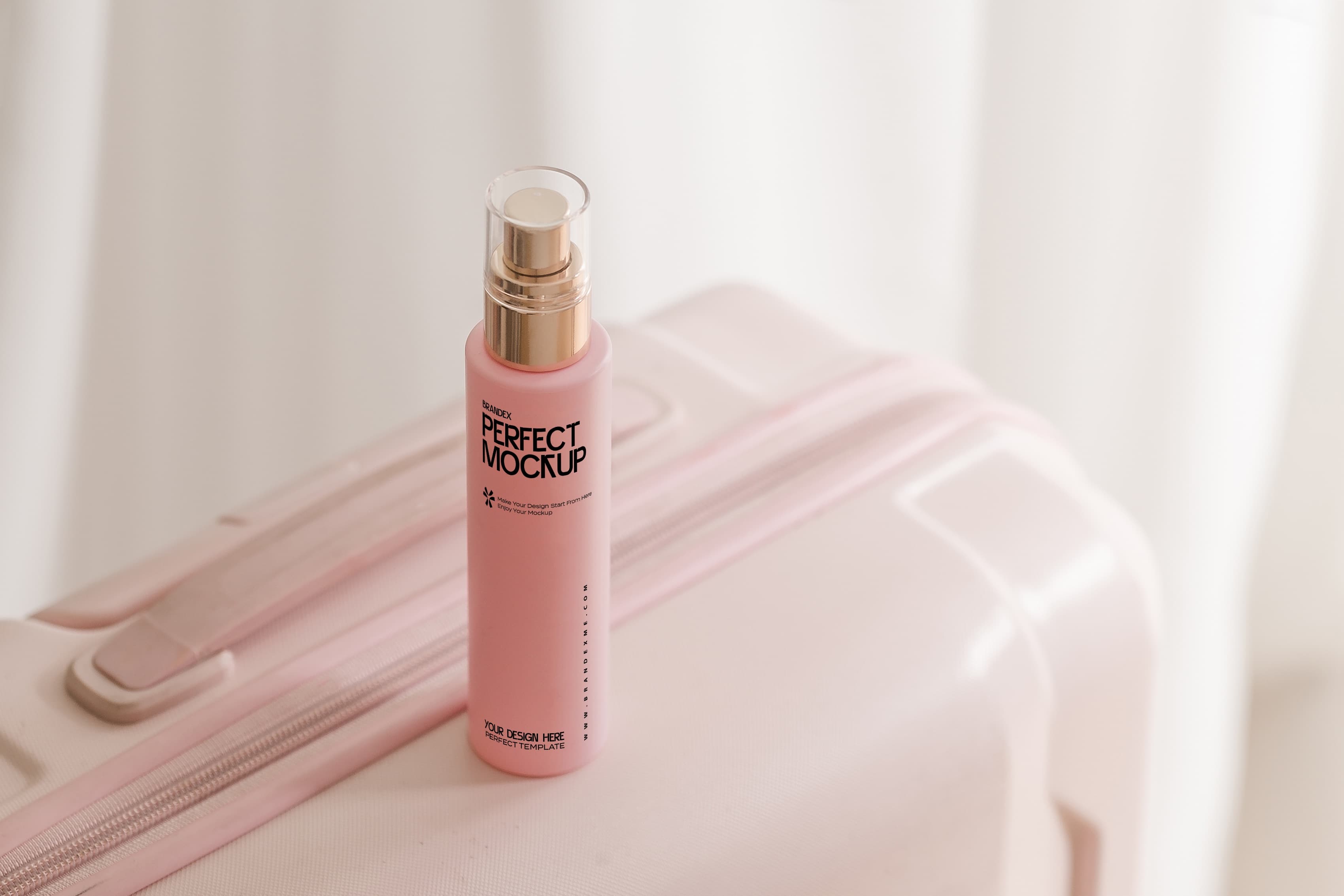 Travel Perfume Spray Bottle Mockup Gold Accents Pink Pastel