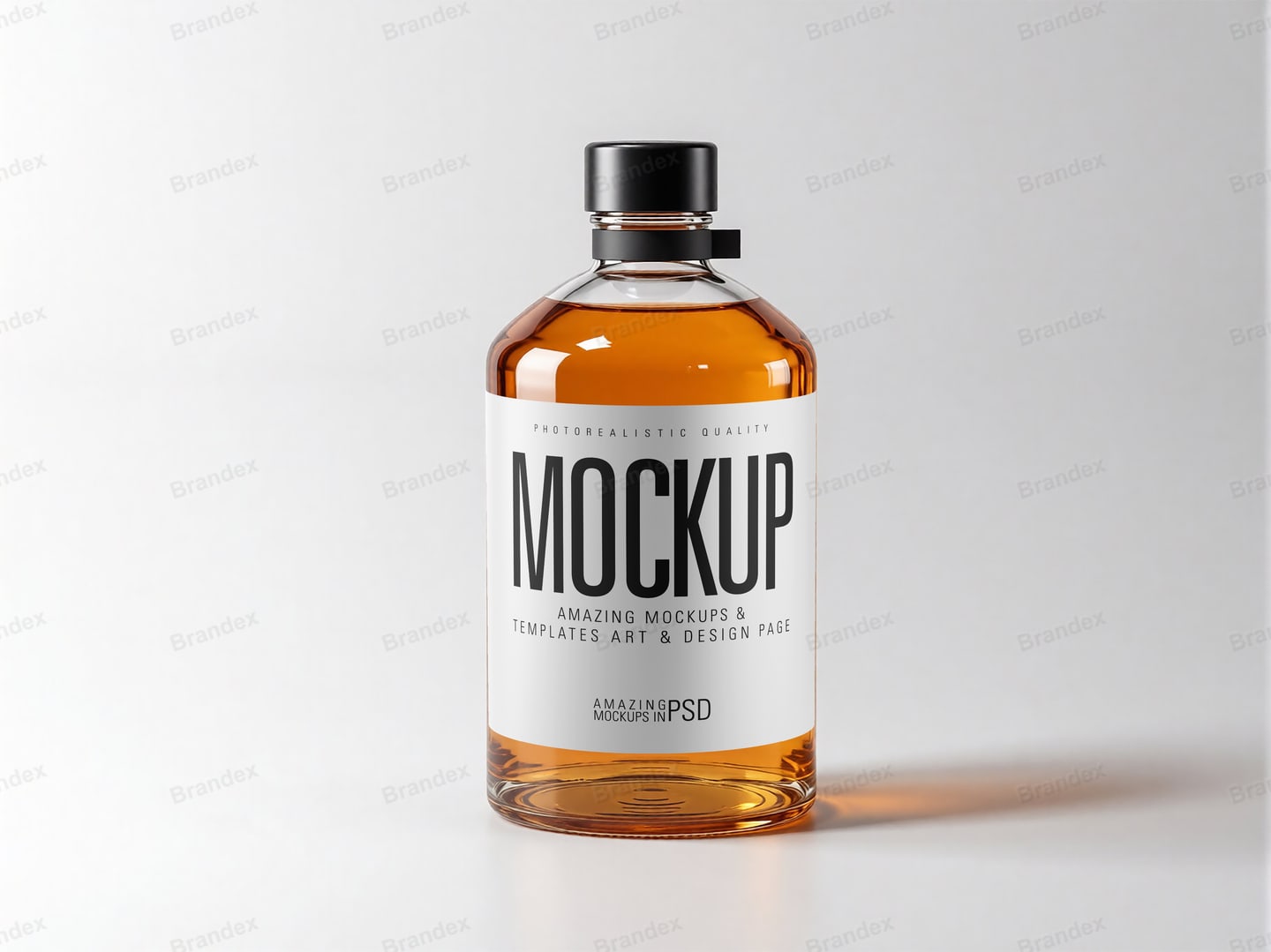 Amber Glass Bottle Mockup — Black Cap