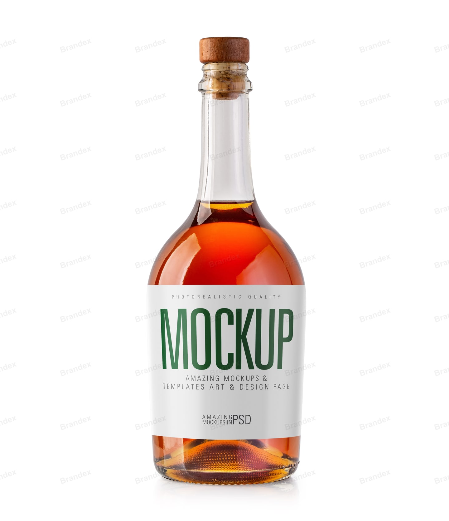 Amber Spirit Bottle Mockup — Cork Top, Round