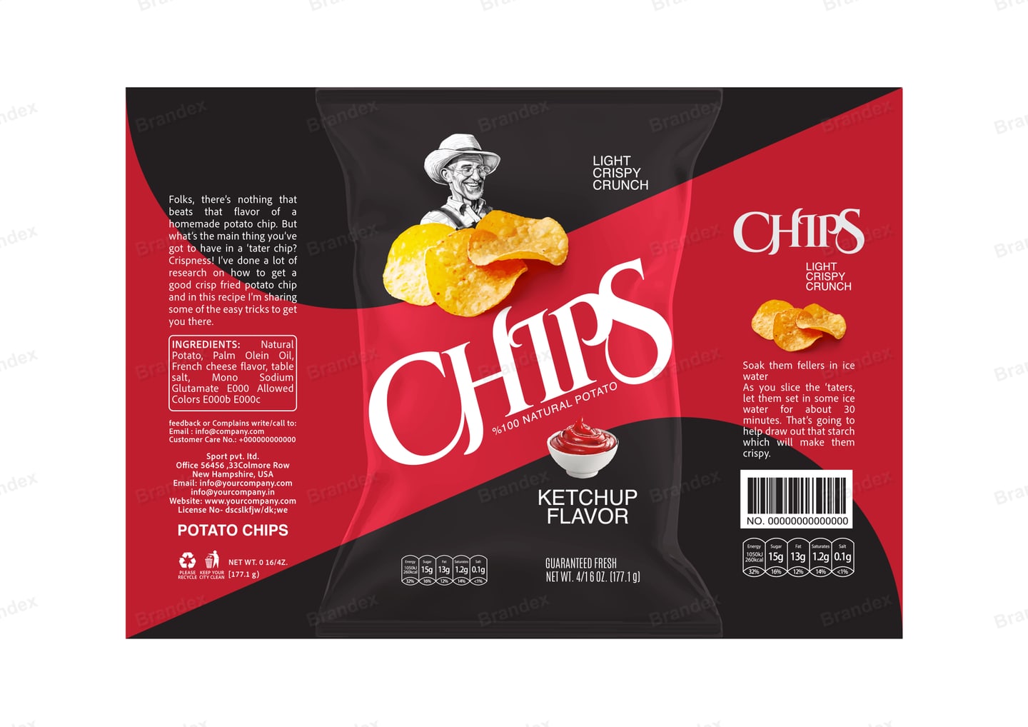 Brandex Ketchup Flavored Wavy Potato Chips Packaging Mockup — Diagonal Swoosh Bold Logo