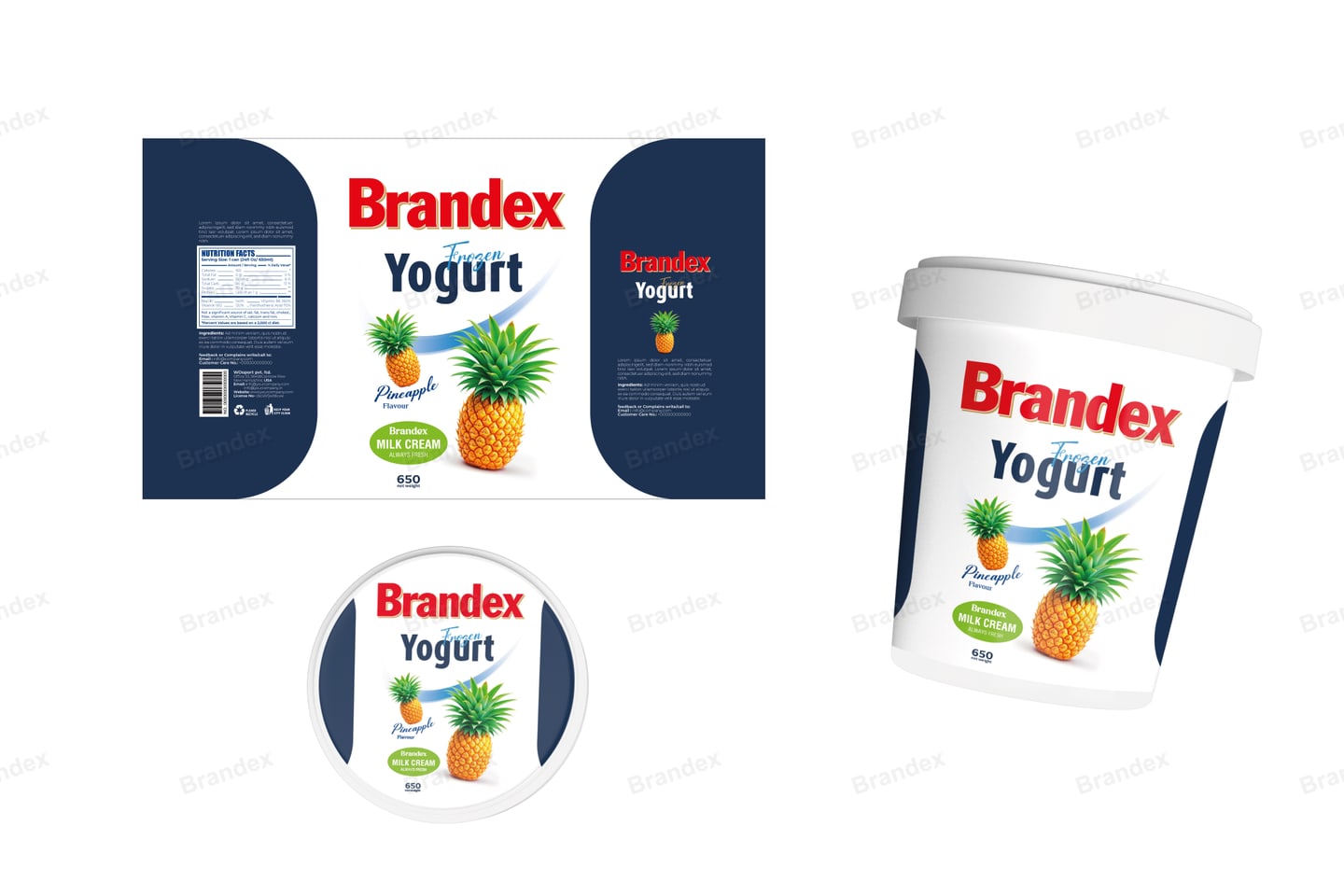 Pineapple in Deep Navy — Frozen Yogurt Tub Packaging EPS Template