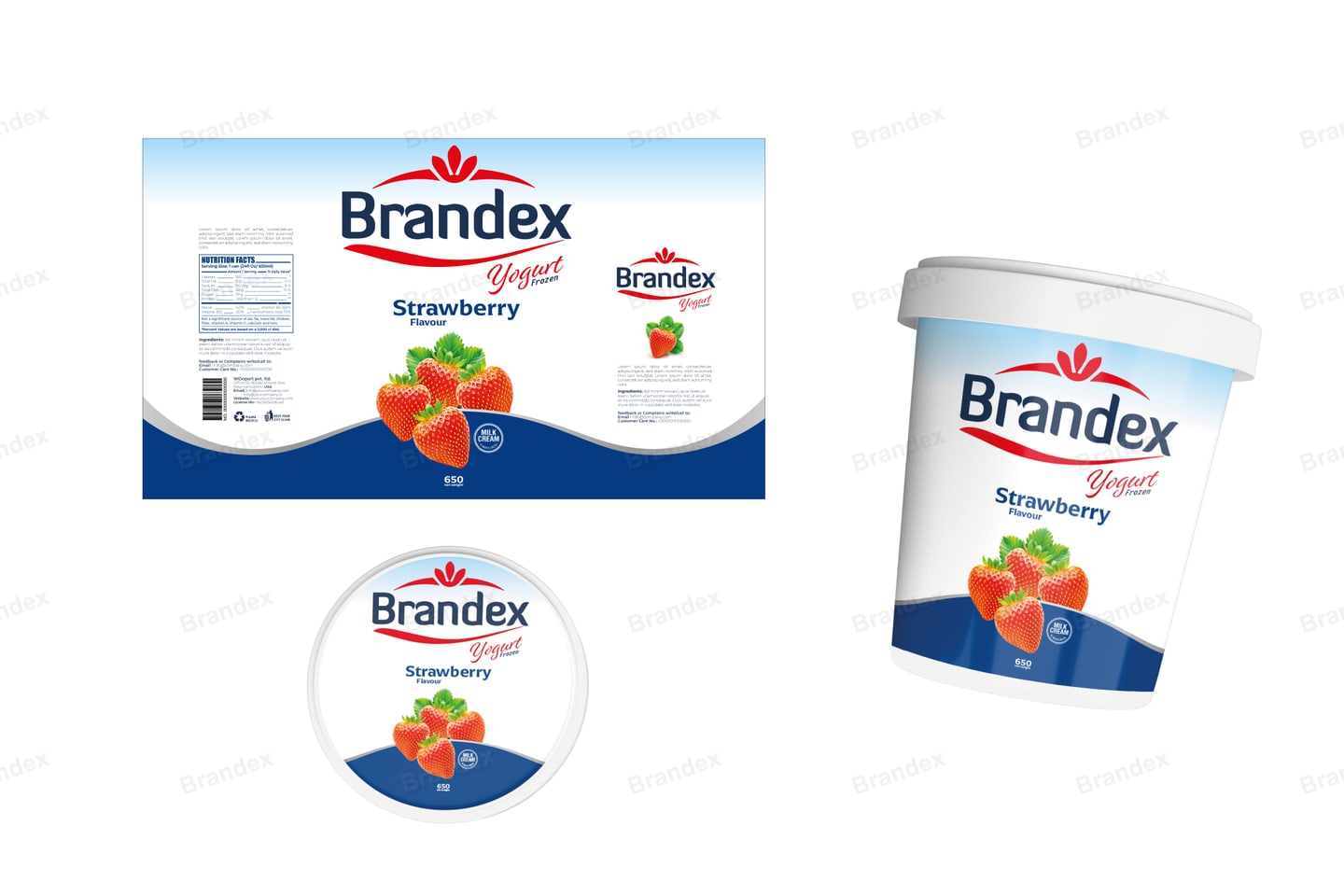 Strawberry with Blue Wave — Frozen Yogurt Tub Packaging EPS Template