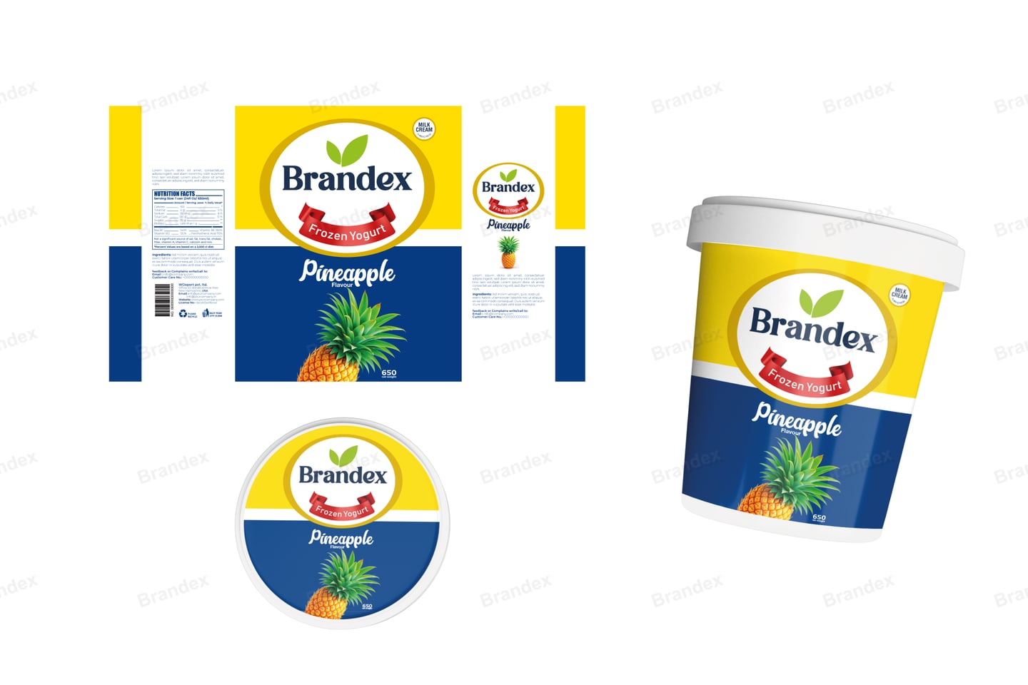 Pineapple in Yellow & Navy — Frozen Yogurt Tub Packaging EPS Template