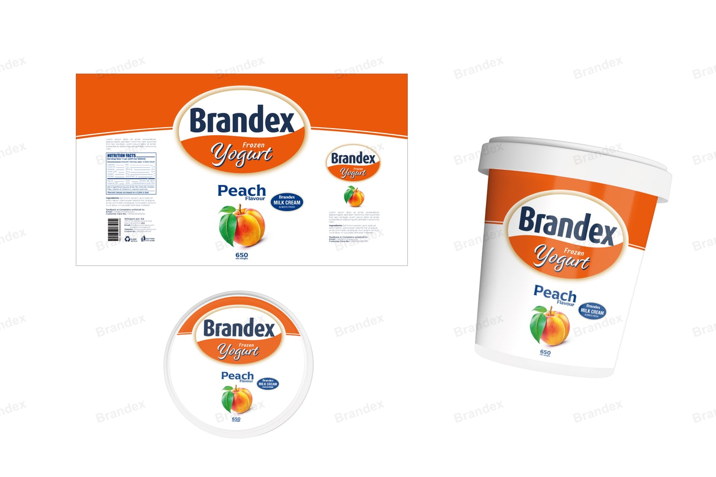 Peach in Warm Orange — Frozen Yogurt Tub Packaging EPS Template