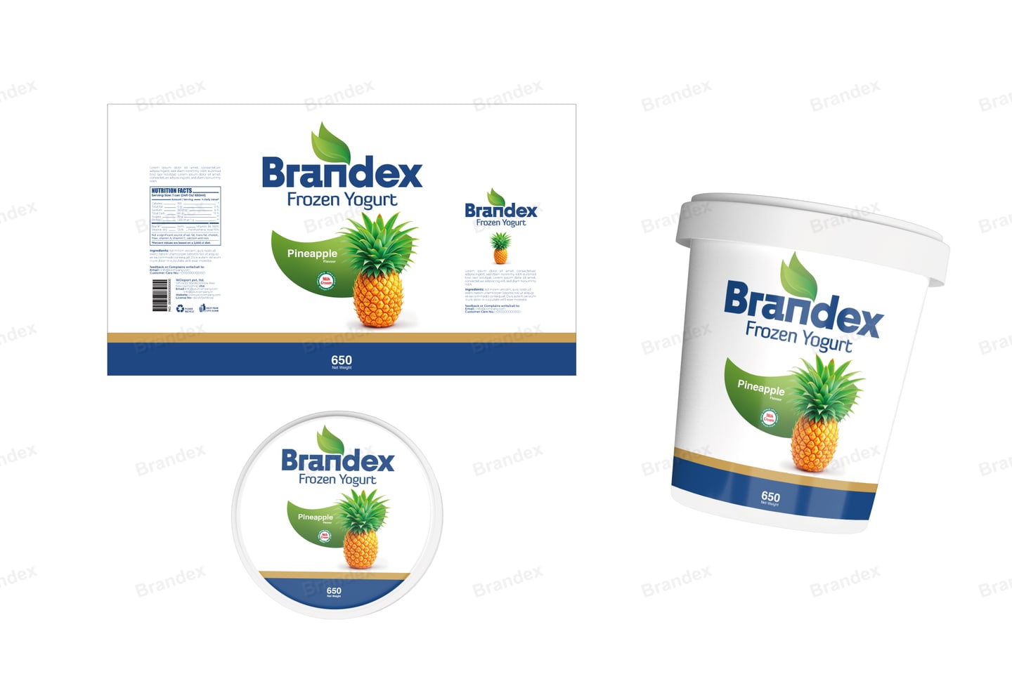 Pineapple in Green & White — Frozen Yogurt Tub Packaging EPS Template