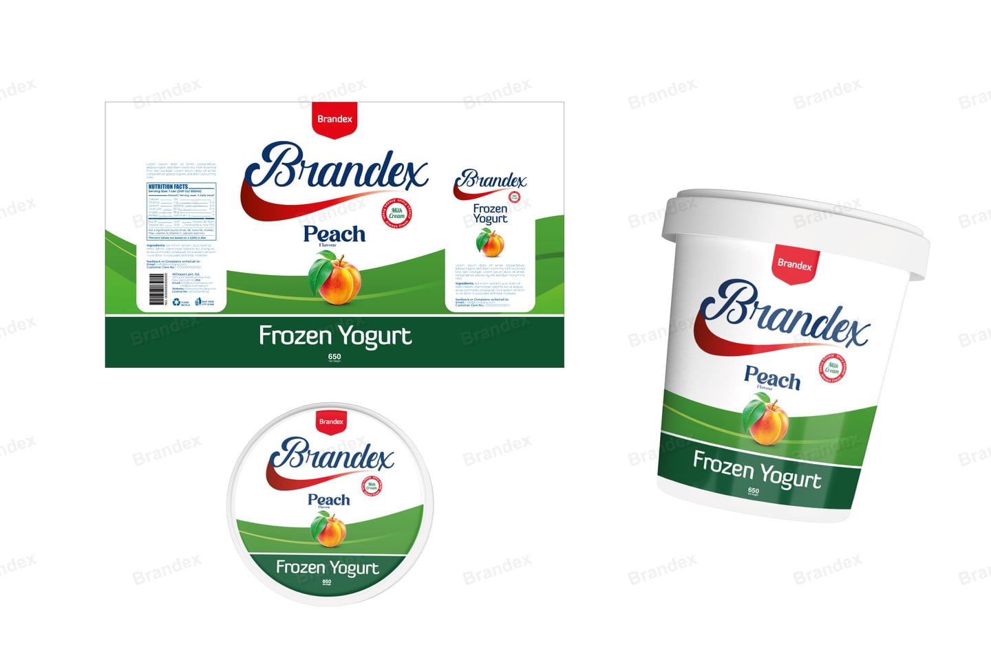 Peach in Green & White — Frozen Yogurt Tub Packaging EPS Template