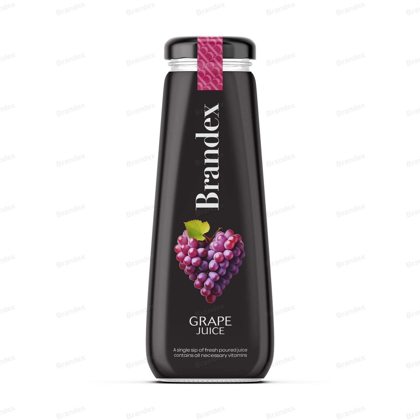 Brandex Grape Juice Glass Bottle Packaging Mockup — Premium Black