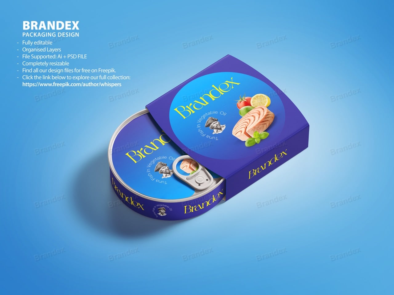 Brandex Canned Tuna Oval Tin Packaging Mockup — Ocean Blue