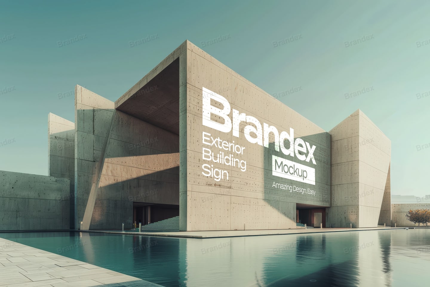 Photorealistic Building Sign Mockup Front View Logo Presentation