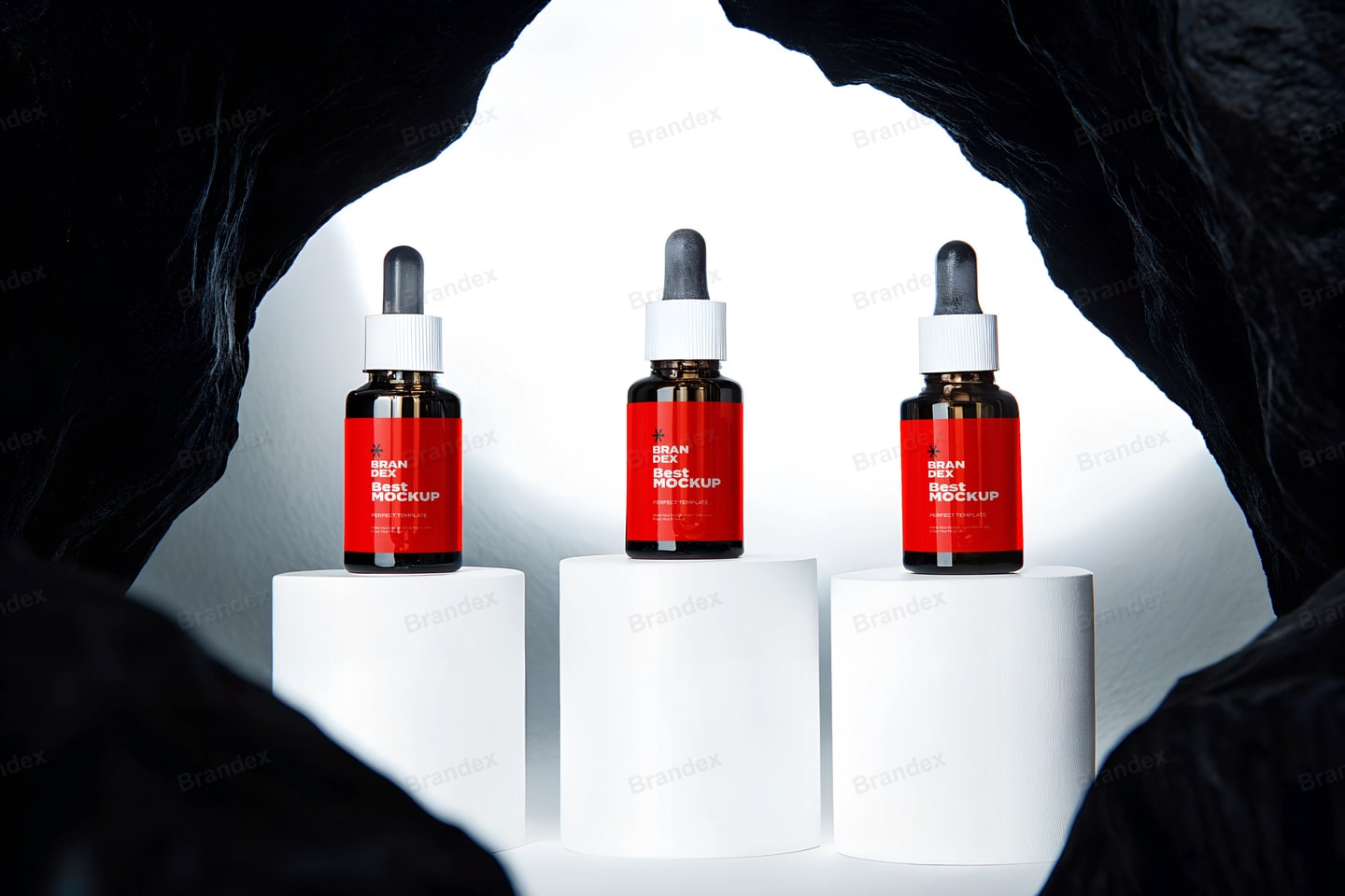 Premium Amber Glass Serum Set – Bold Red Label Dropper Mockup