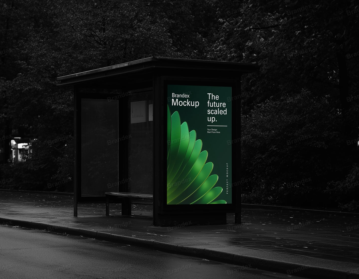 Modern Urban Nighttime Bus Stop Billboard Mockup Showcase