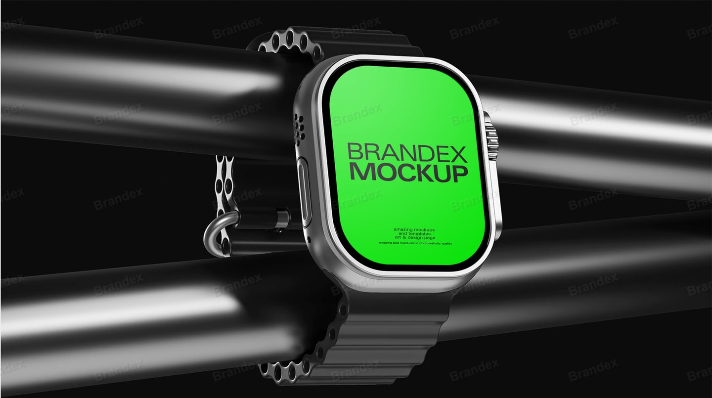 Modern Smartwatch on Industrial Metal Pipes Mockup
