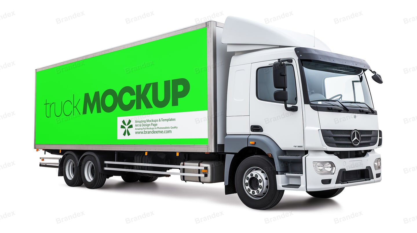 White Cargo Truck Mockup with Neon Green Advertising Panel