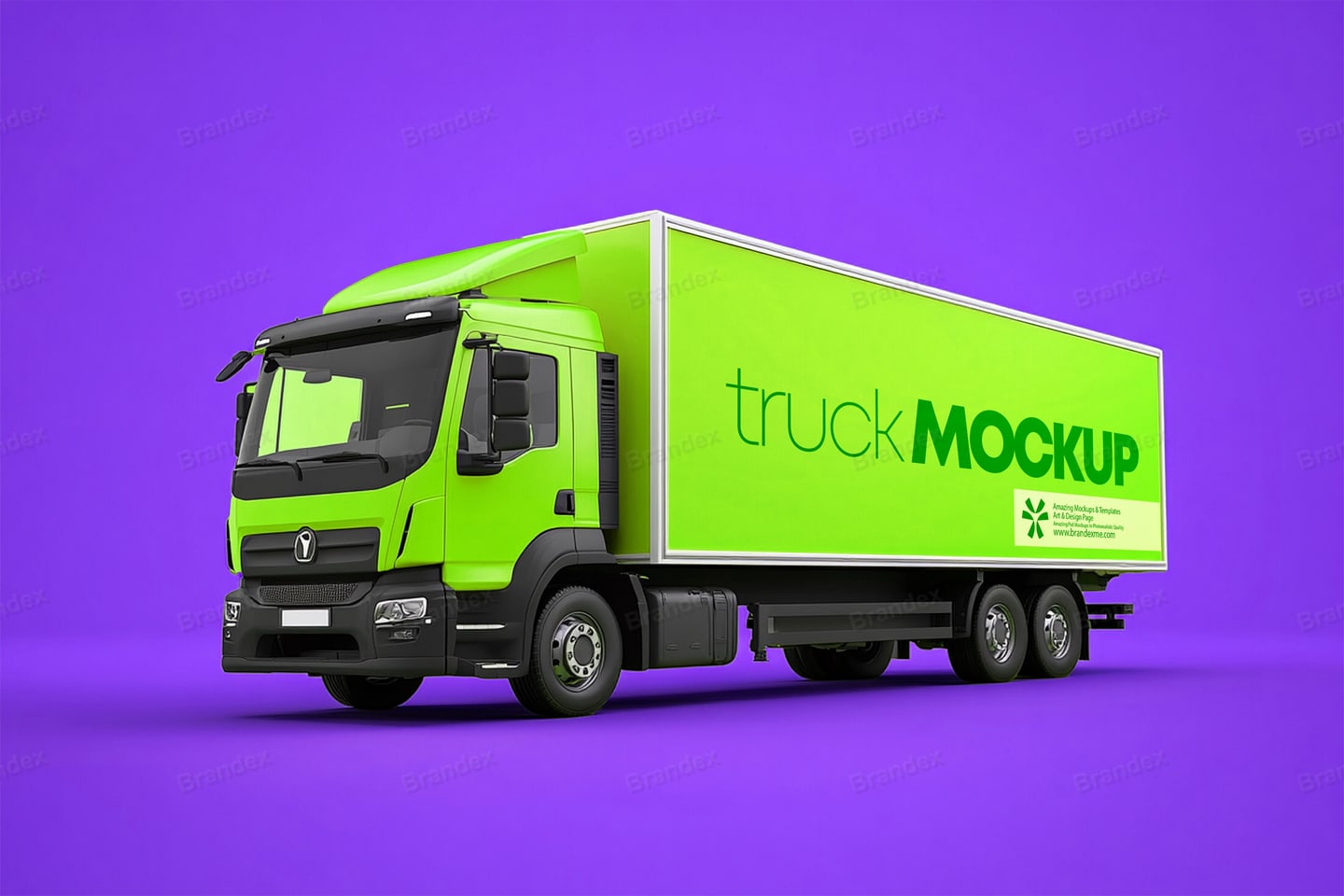 Neon Green Box Truck Mockup on Purple Studio Background