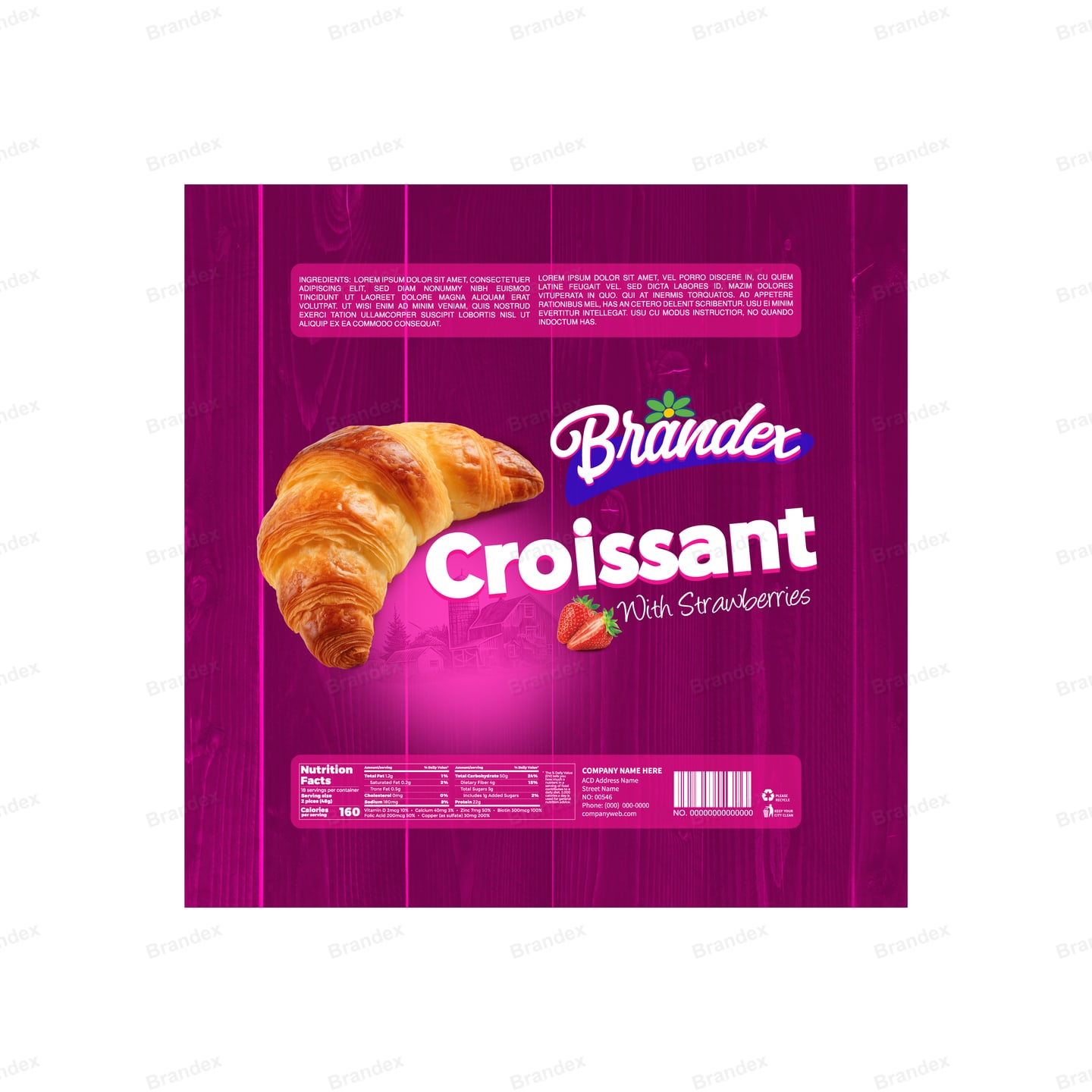 Croissant Bakery Food Box Packaging Design EPS Template Die-Line