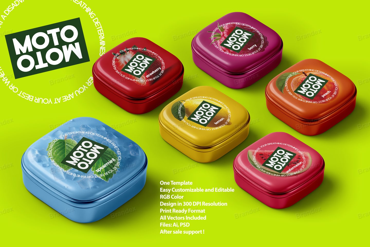 Chewing Gum Tin Box Packaging Template – Multi-Flavor Collection