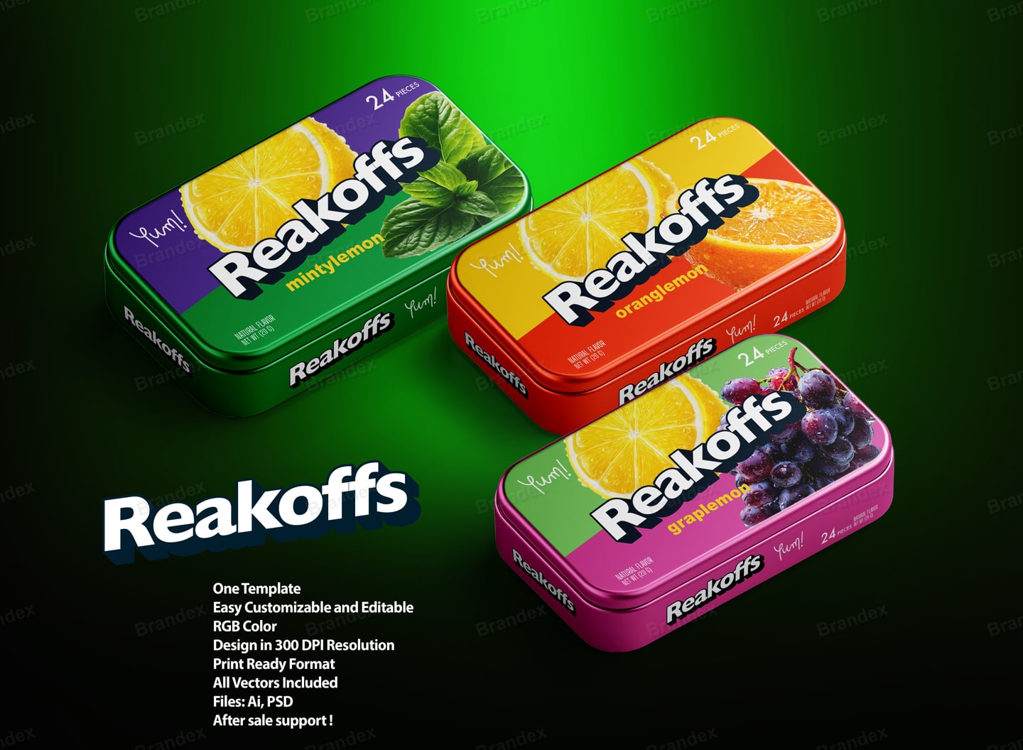 Reakoffs Gum Tin Packaging Mockup Template - Vector AI PSD Editable