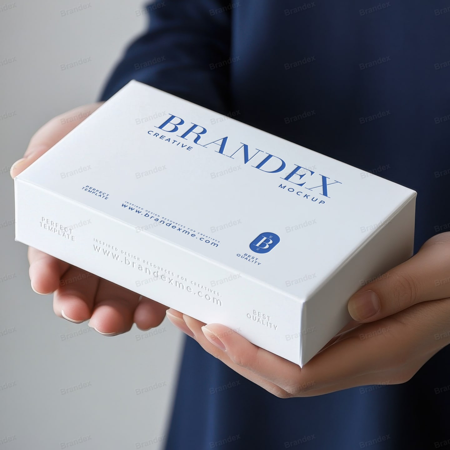 Minimalist White Packaging Box Mockup Blue Text