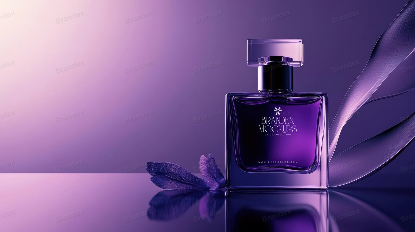 Realistic Purple Perfume Bottle Product Mockup Elegant