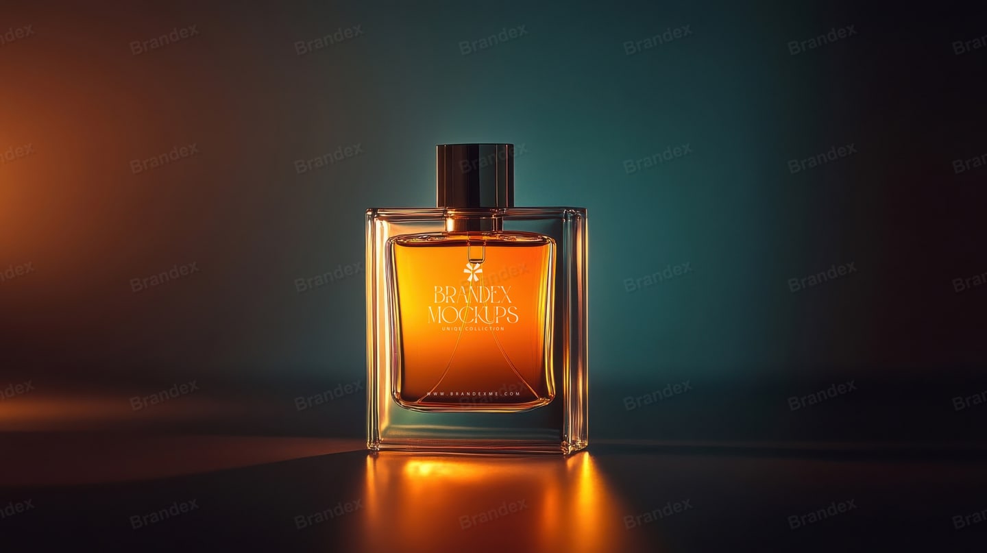 Elegant Square Perfume Bottle Mockup with Soft Ambient Lighting