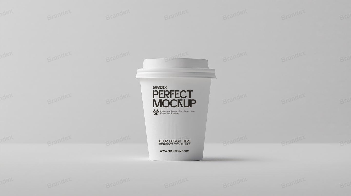 Minimalist White Paper Coffee Cup Mockup with Lid – Front View
