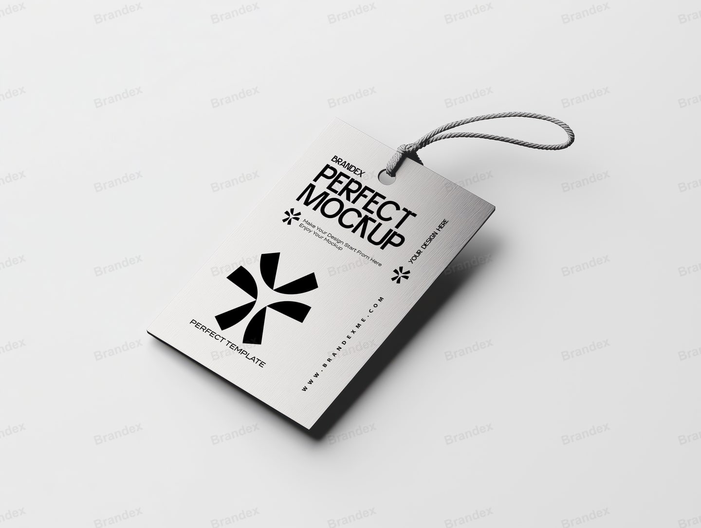 White Minimalist Hang Tag Mockup with String – Angled Perspective View