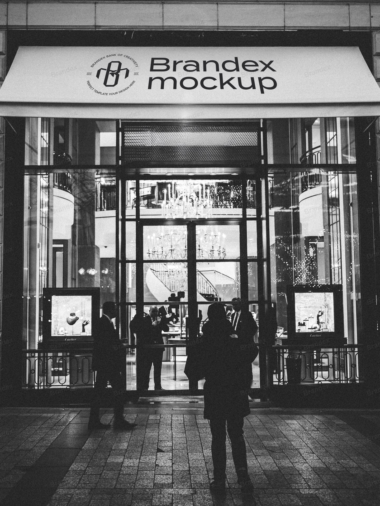 Urban Storefront Awning Mockup Black and White Branding Display