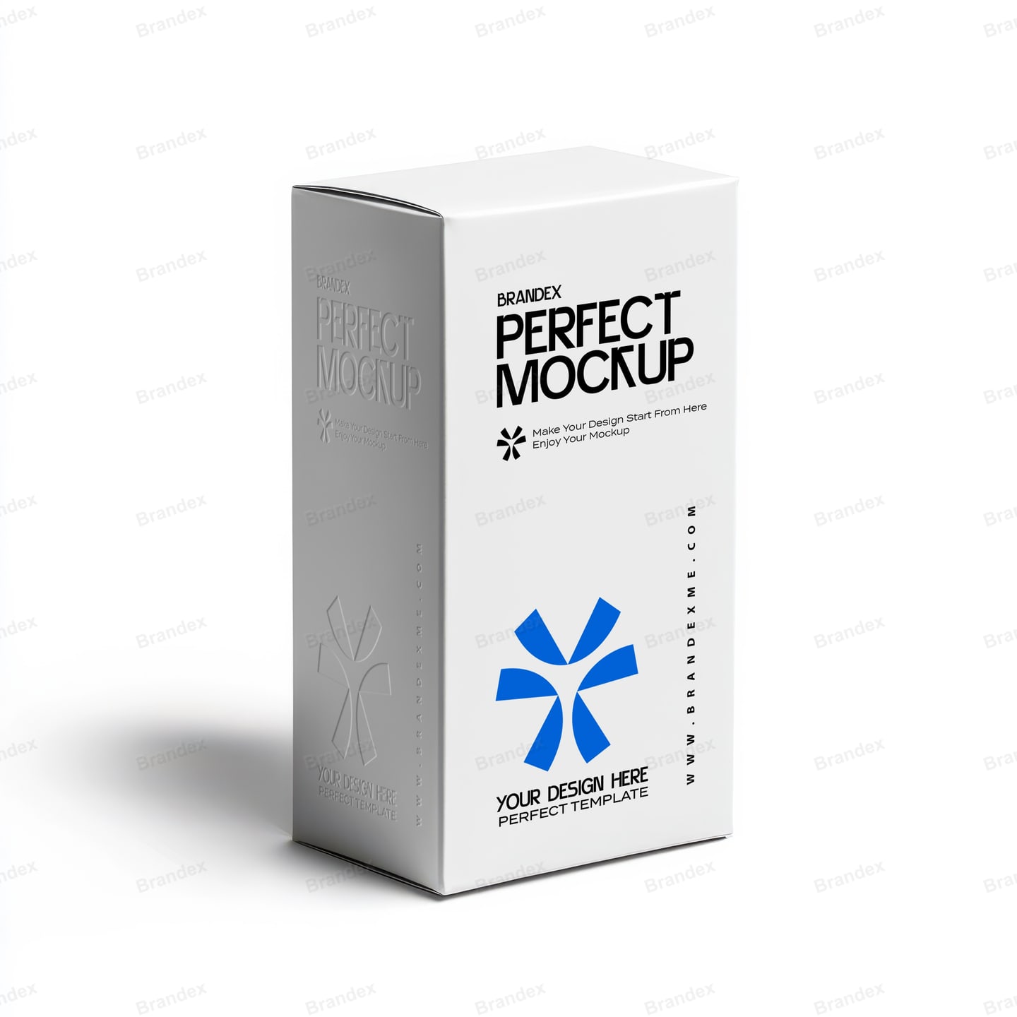 Minimalist Tall White Packaging Box Mockup with Embossed Blue Logo