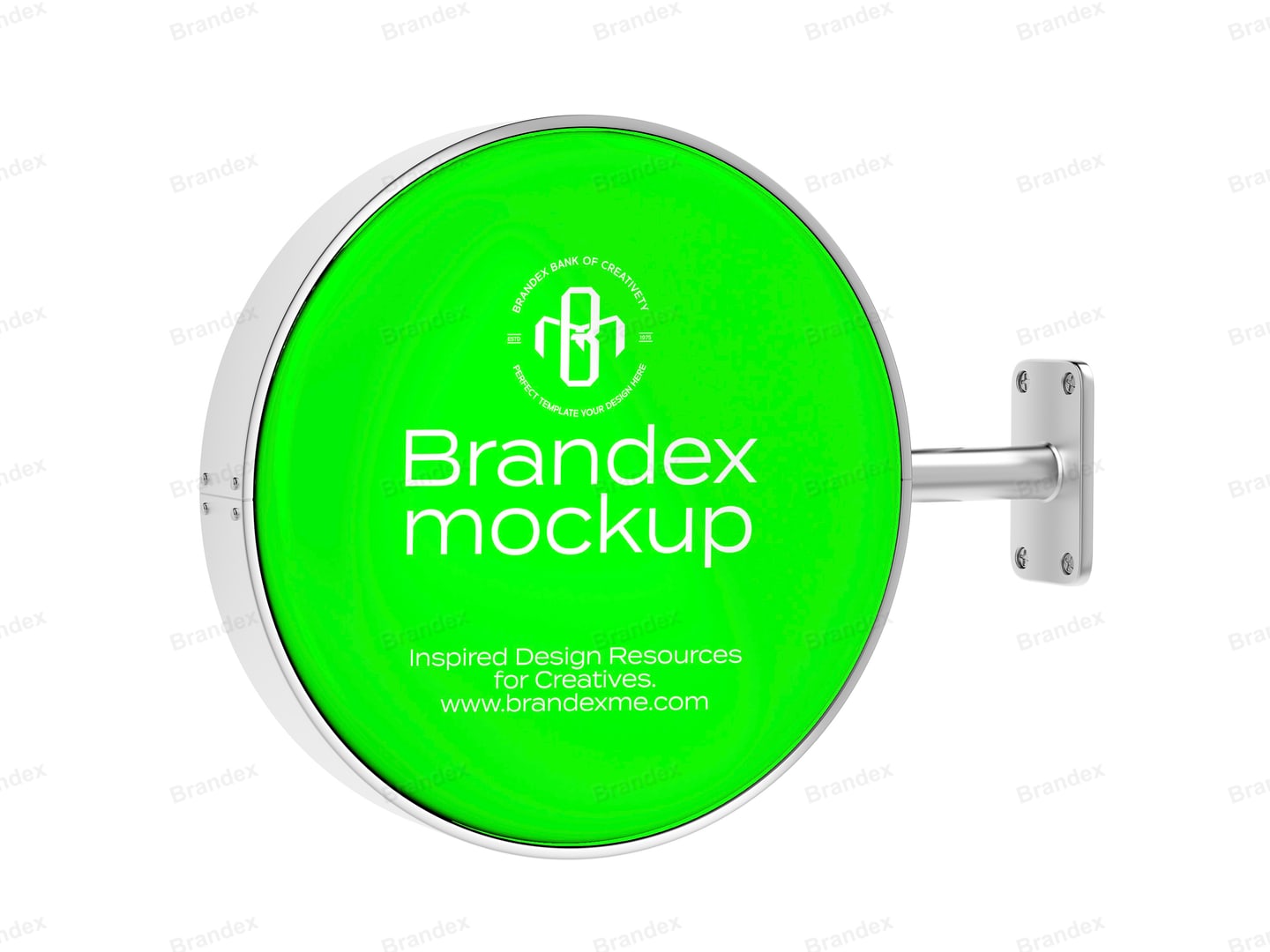 Outdoor Branding Round Wall Sign Mockup Green Metal Bracket