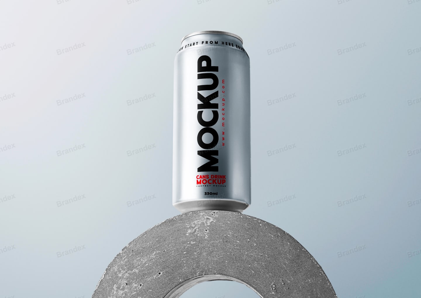 Realistic Aluminum Beverage Can Mockup with Concrete Arch Background