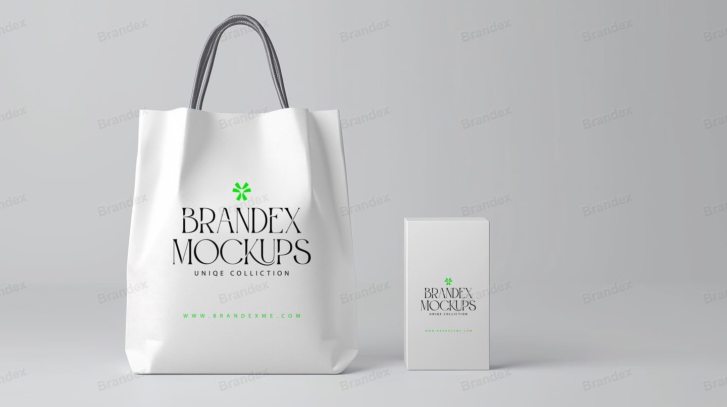 White Minimalist Shopping Bag Box Mockup Branding Presentation
