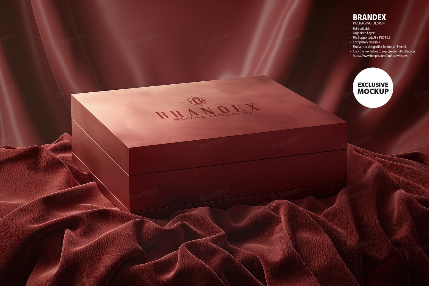 Luxury Red Velvet Rigid Gift Box Mockup on Draped Satin Fabric