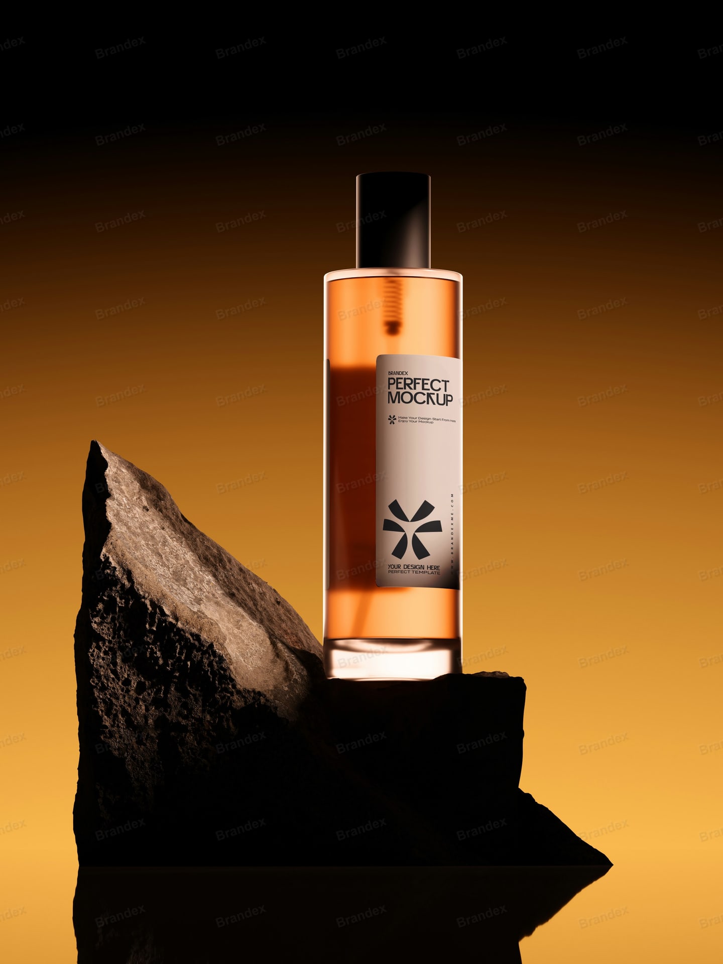 Amber Glass Dropper Bottle Mockup Sleek Label Natural Stone Display