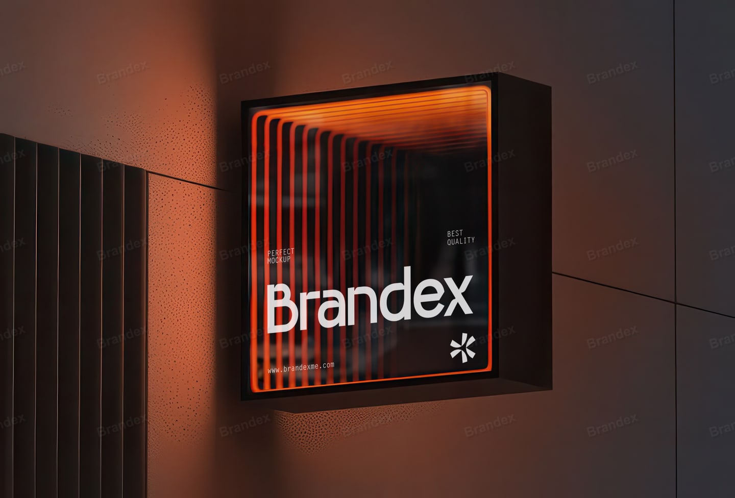 Illuminated Square Signage Mockup Orange Light Dark Wall