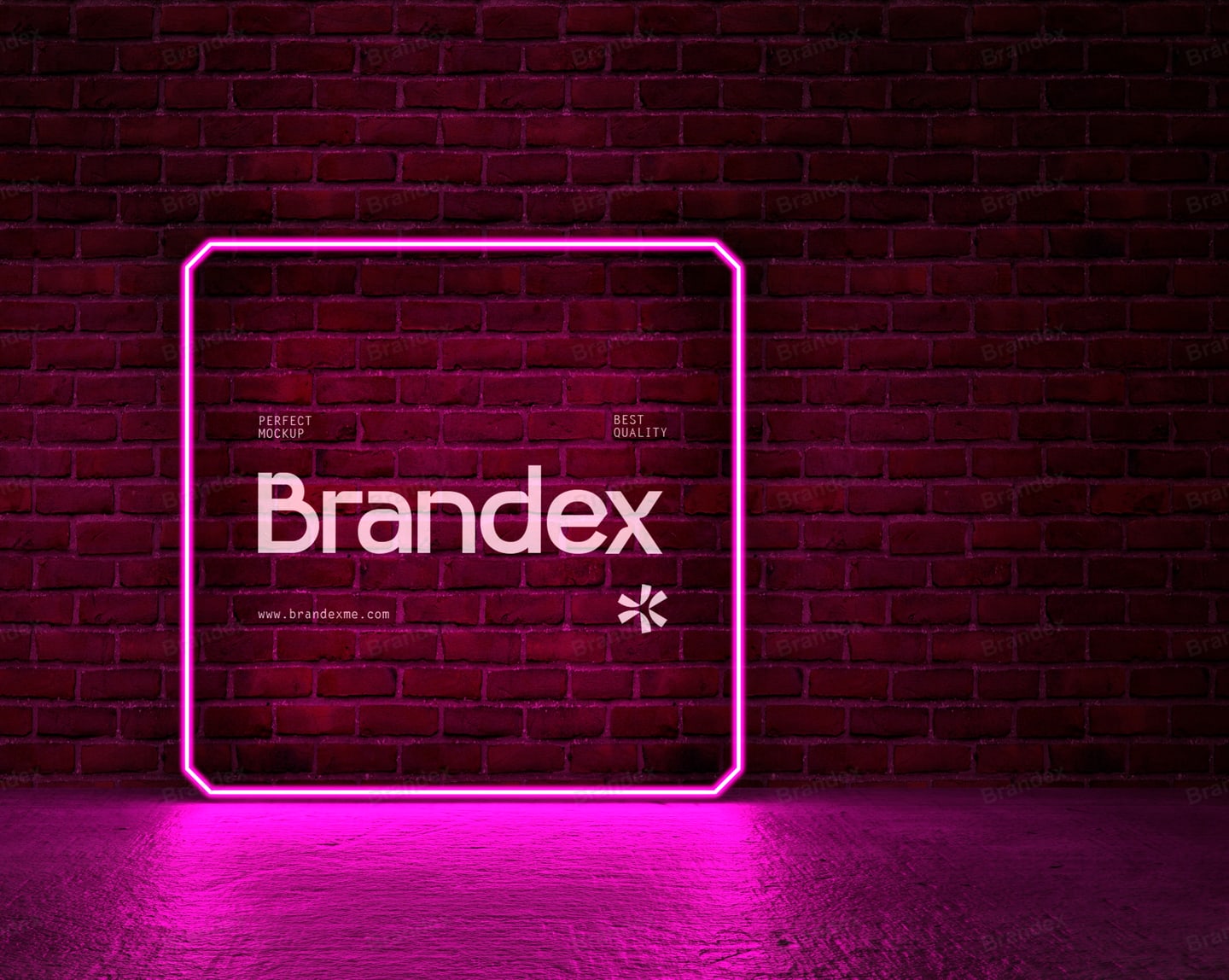 Glowing Pink Neon Sign Frame Mockup on Dark Brick Wall