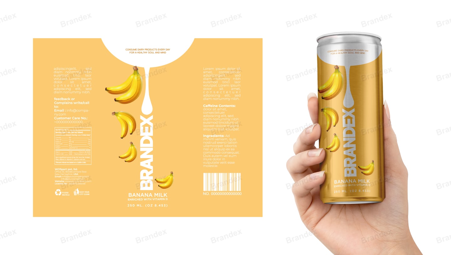 Whimsical Yellow Banana Flavored Milk Can Packaging Design